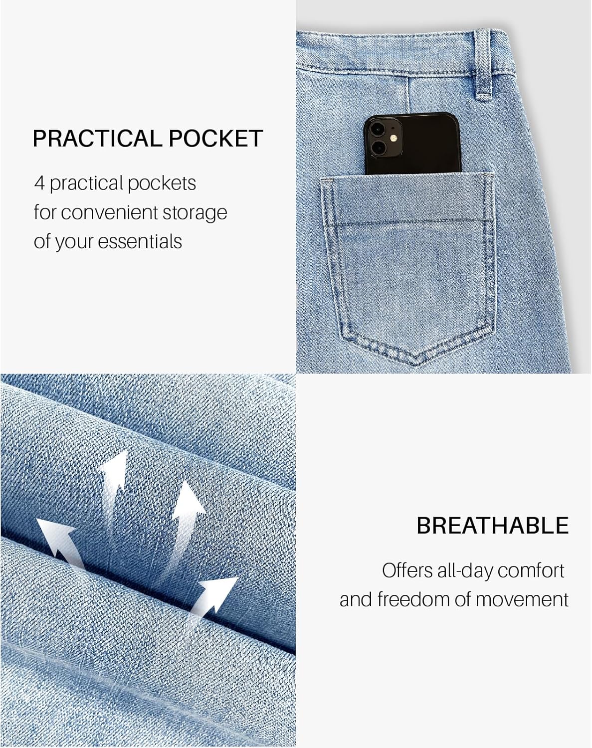 Straight Leg Jeans for Women Mid Waisted Stretchy Loose Trendy Denim Pants with Pockets - Image 6