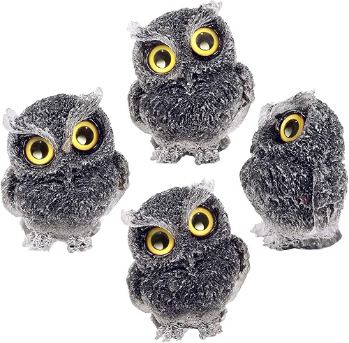 Vista 4 de Nupuyai Estatua de búho de piedra pulida de resina de orgón de 2.5 pulgadas, mini figuras de animales de cristal talladas a mano para mesa
