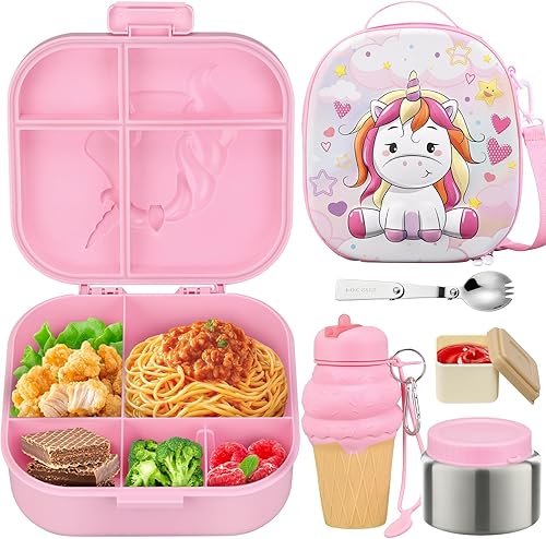 Juego de lonchera para niños, tarro de comida aislado de 12 onzas, bolsa térmica, recipientes de comida a prueba de fugas (sin BPA, sin BPA), regalo