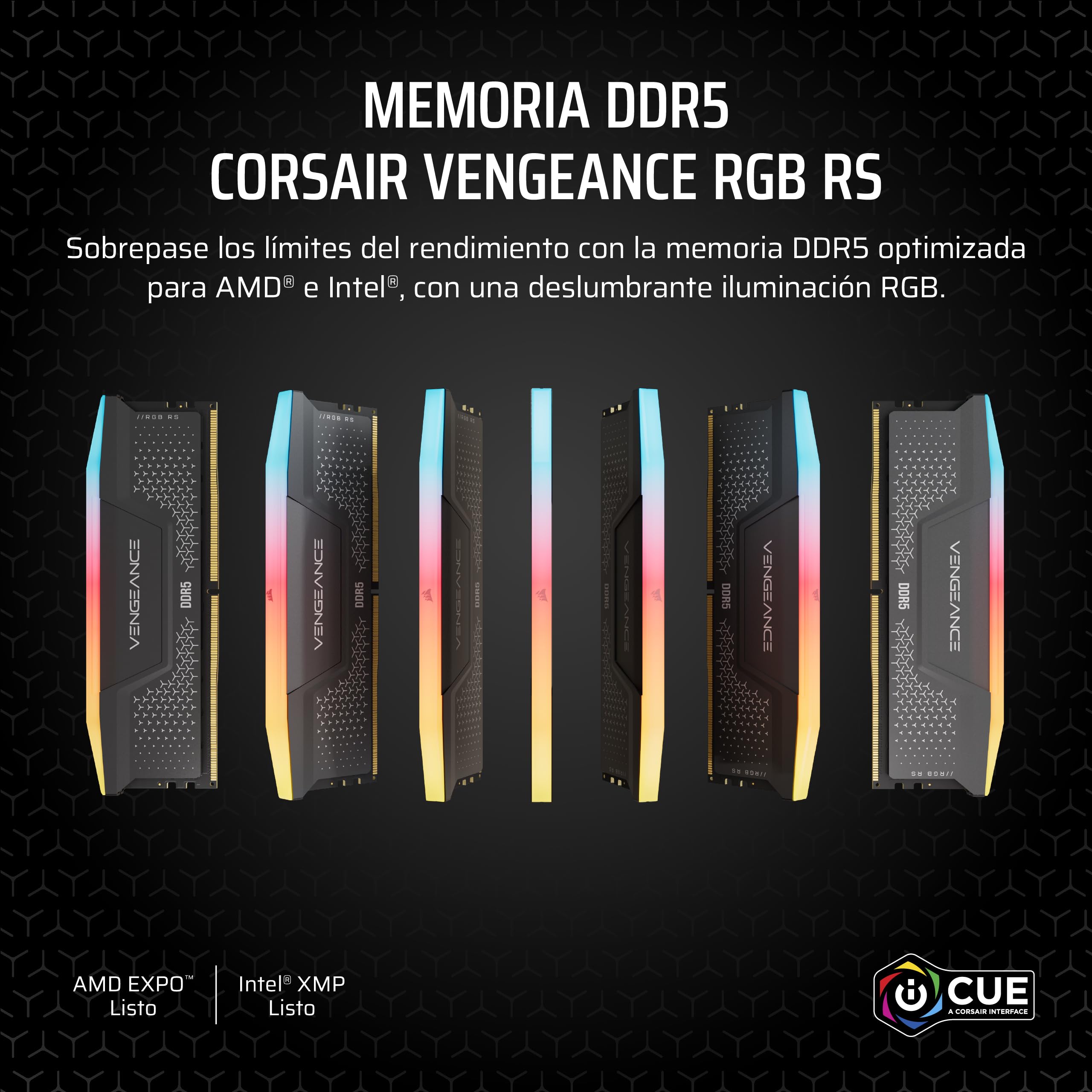 CORSAIR Vengeance RGB RS DDR5 RAM 32GB (2x16GB) hasta 6000MHz CL36-44-44-96 1.35V AMD Expo & Intel XMP 3.0 Memoria de Ordenador de Sobremesa – Gris (CMG32GX5M2E6000Z36)