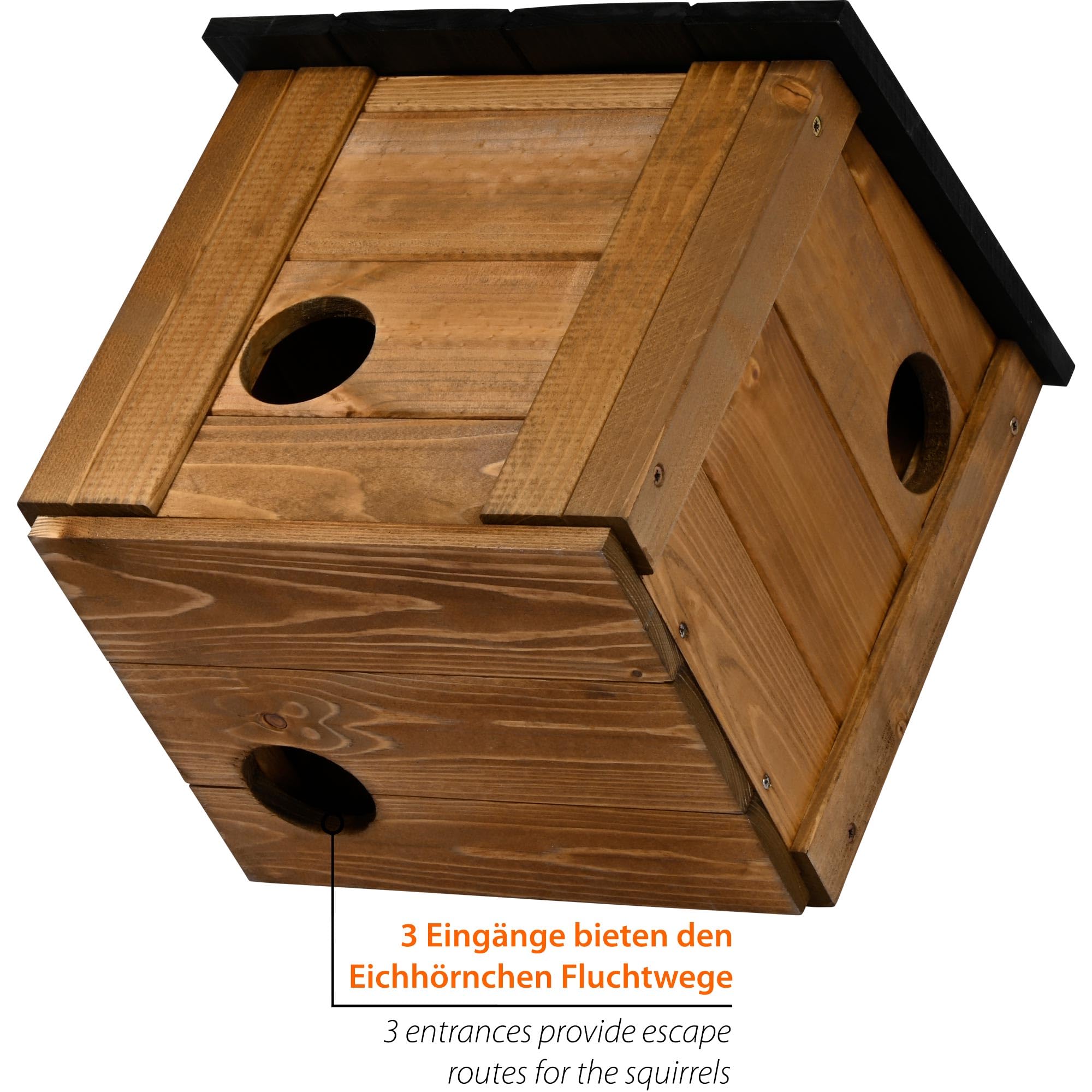 dobar® Eichhörnchenkobel mit 3 Eingängen - Eichhörnchen Futterhaus mit abnehmbarem Dach - Eichhörnchen Nistkasten zum Aufhängen - 31 x 26 x 33 cm - Braun