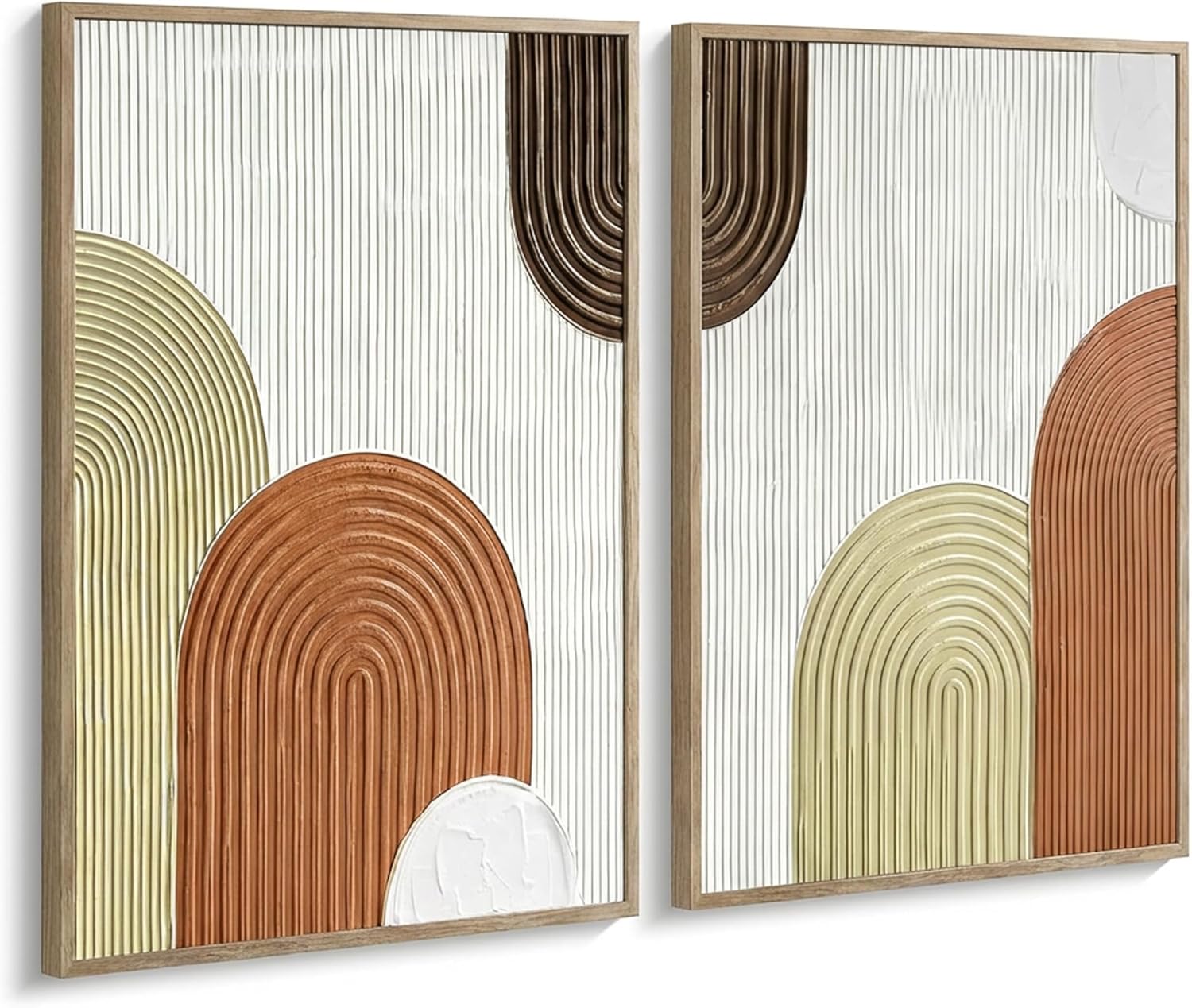 Set of 2 Framed 3D Textured Neutral Wall Art – Beige & Brown Geometric Canvas Decor for Modern Living Room, Bedroom, Entryway