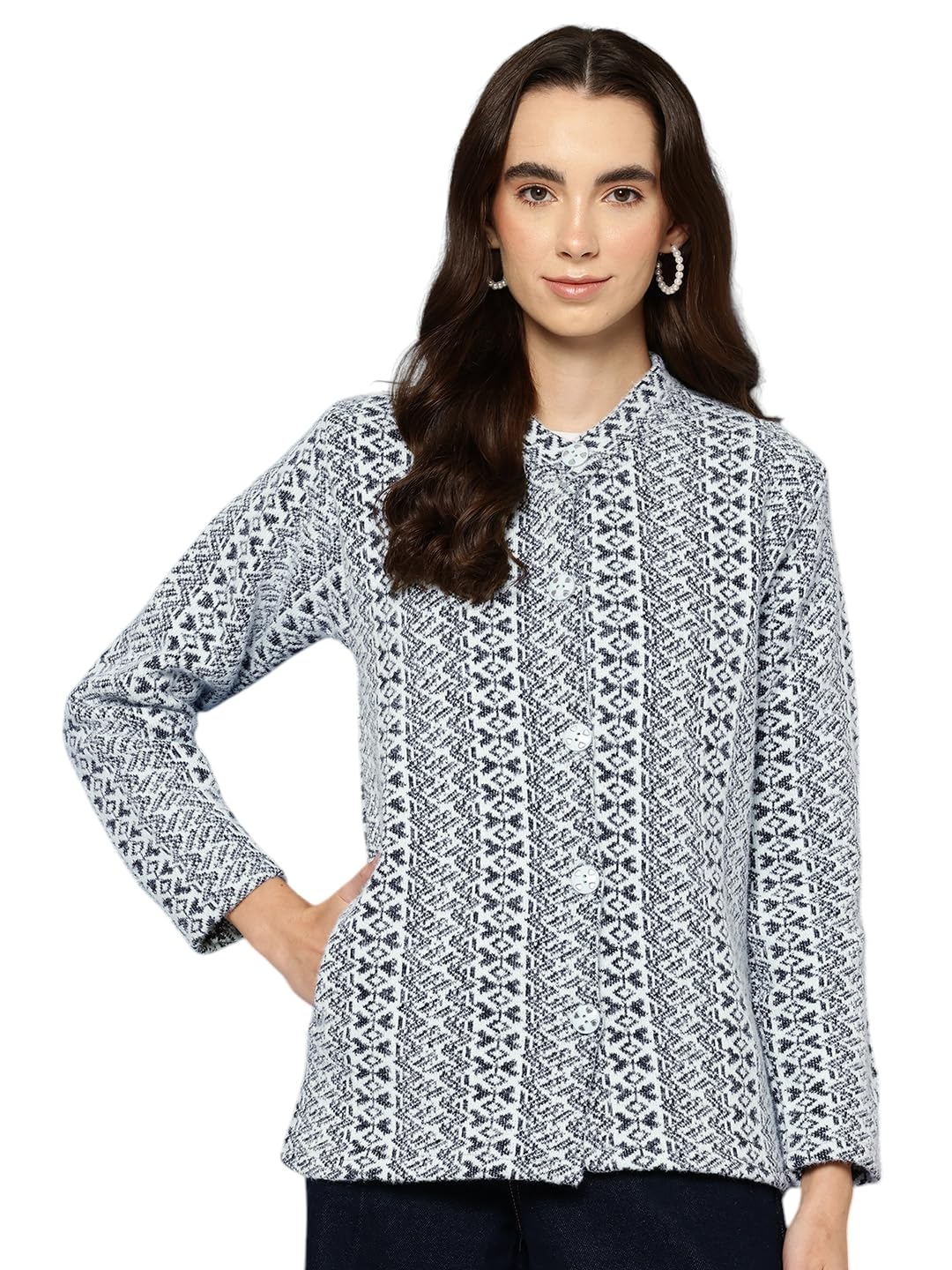 aarika Womens Winter Wear White-Pink Colour Zig Zag Woolen Cardigan-picture-36