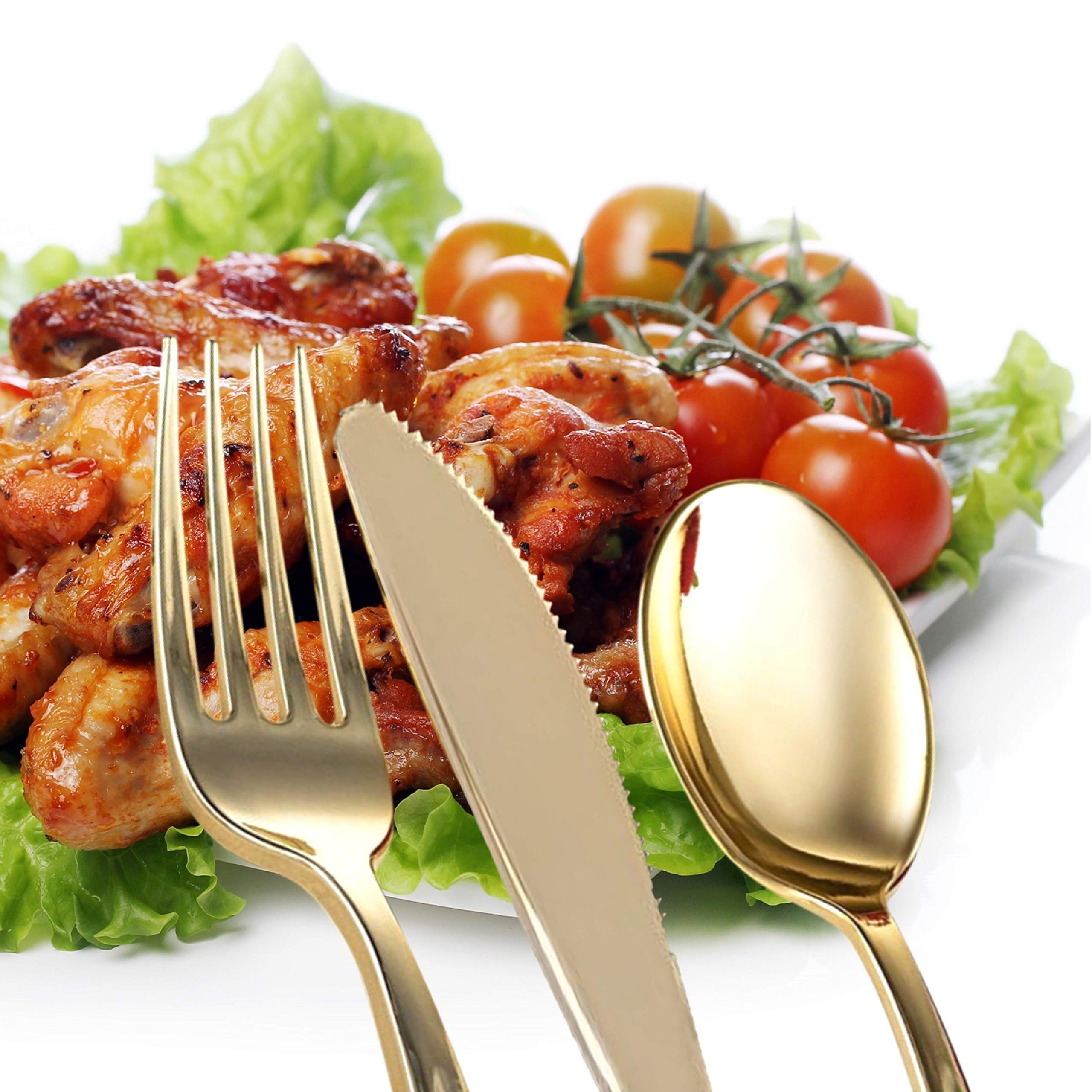 Buy 300 Premium Royal Gold Plastic Silverware Set 100 Spoons 100