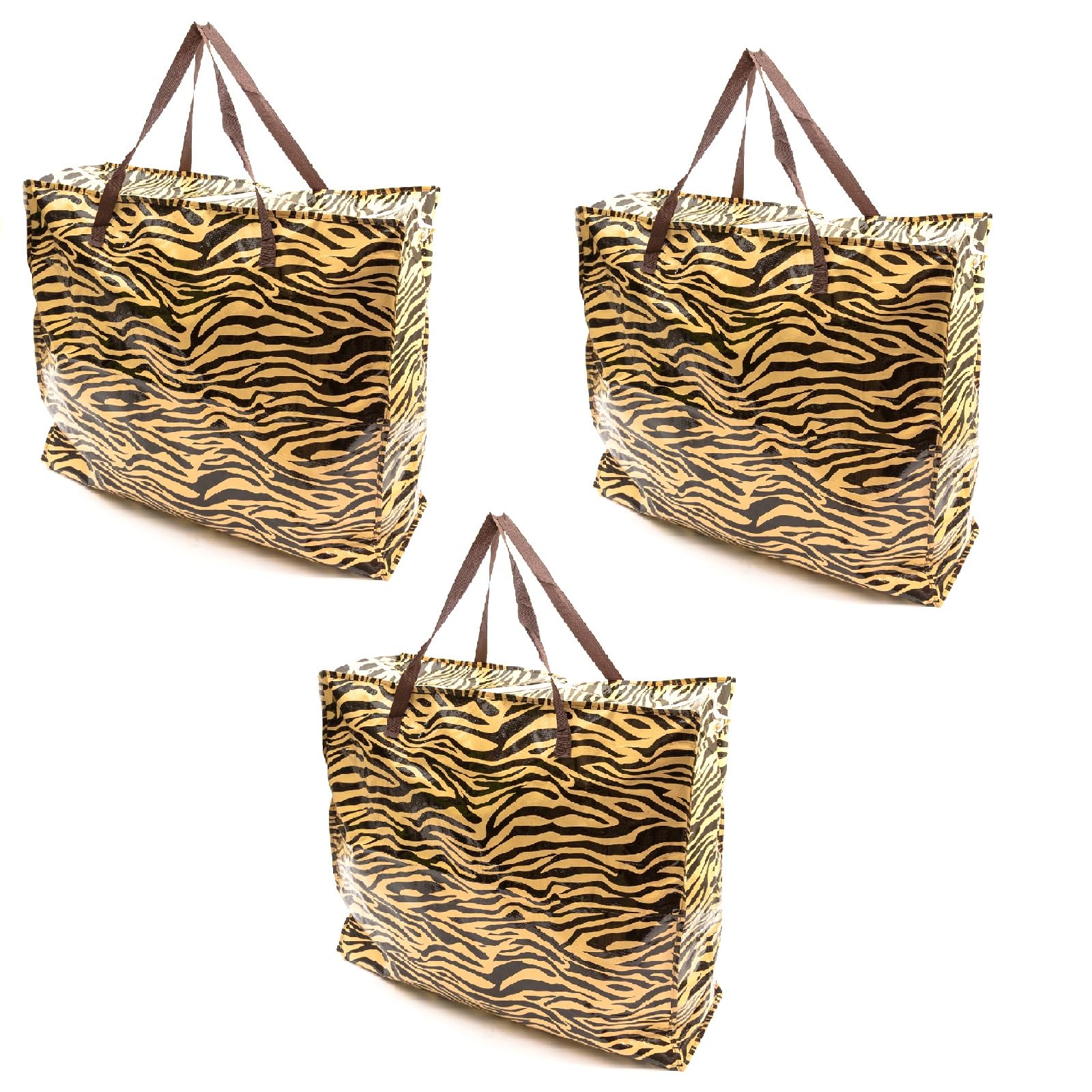 3 PACK Storage Bags Tiger Print Animal Design 75x60x25cm Heavy Duty Laundry Bags X-Large With Zip Waterproof Durable Reusable Foldable Strong Clothing Wardrobe Moving House Shopping Toy Decorations