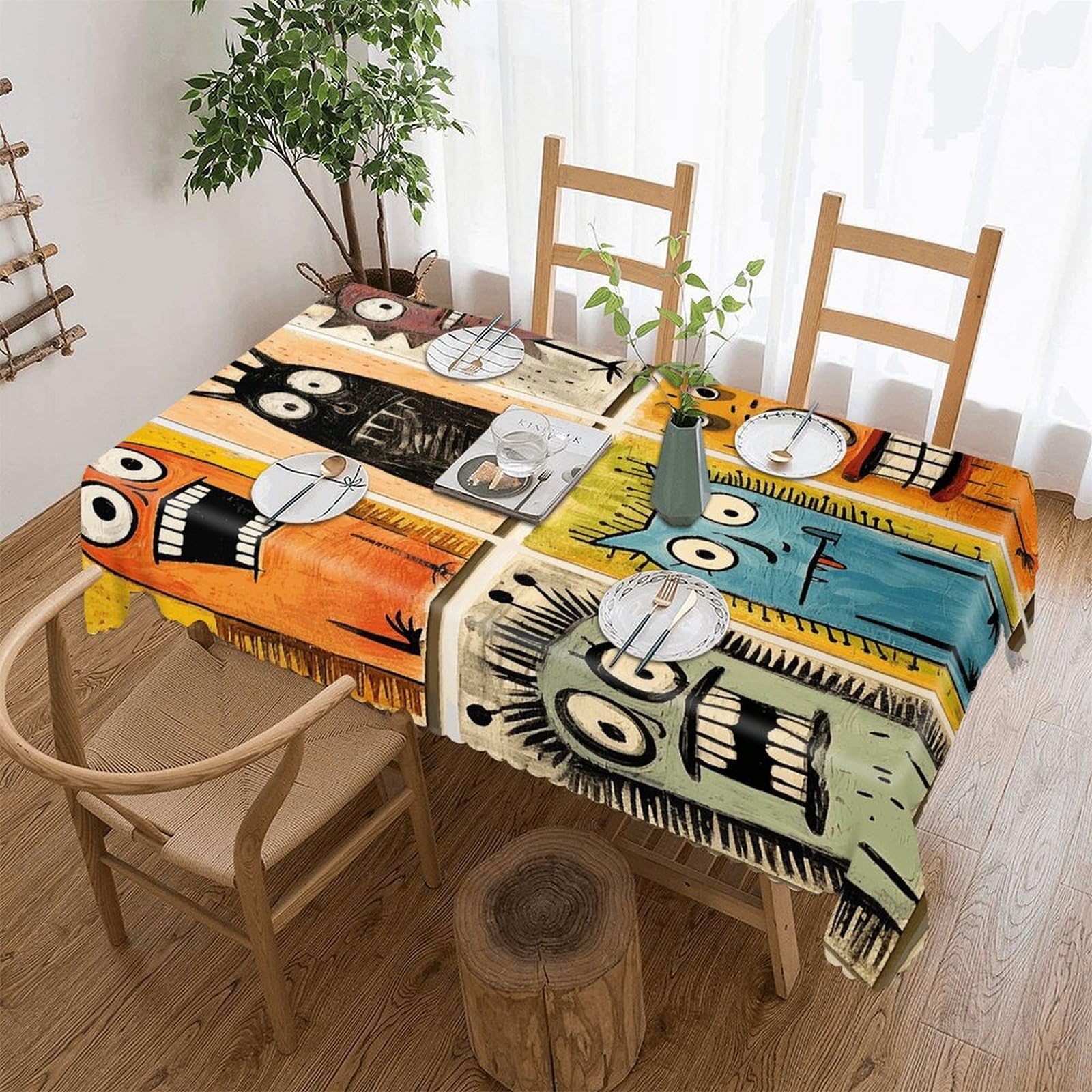 Fekiloot Style Free Painting Tablecloths Heavy Duty Washable Fabric,Birthday Tablecloth-Wavy Edge Design,Polyester Table Cloth For Restaurant,Picnic,Indoor And Outdoor Dining60 X86