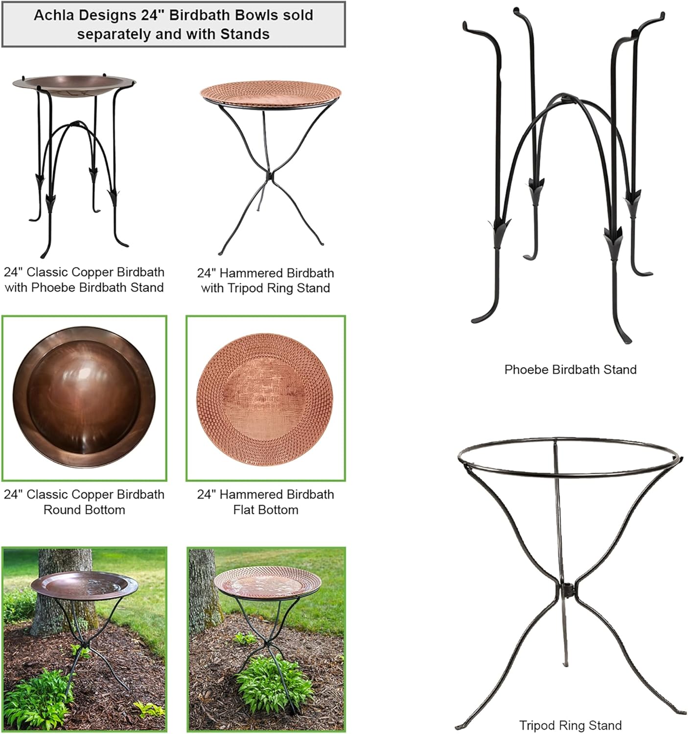 24" Classic Copper Birdbath- Phoebe Stand