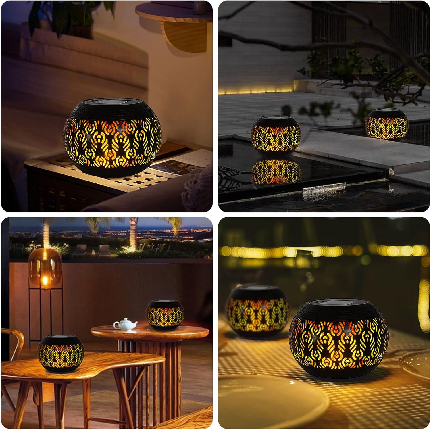 Solar Table Lantern Outdoor Waterproof-Dancing Flickering Flame Solar Powered LED Light,Metal Desktop Decorative Lamp Auto On/Off Lighting Dusk to Dawn for Desk Patio Garden Pathway Yard
