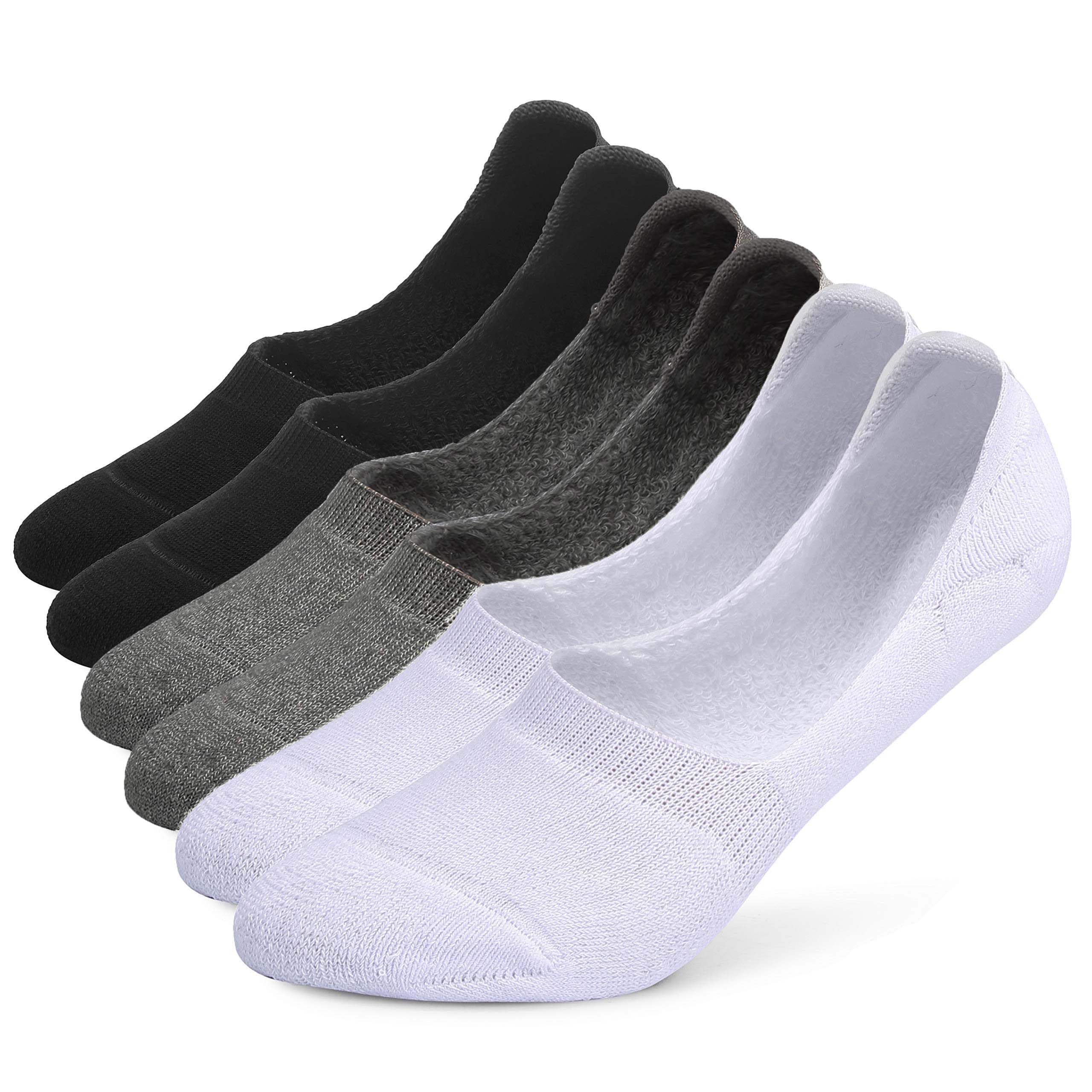 Mens No Show Cotton Socks, 5 Pack Low Cut Ankle Casual Cotton Short Sock with Non-Slip Grips Invisible Flat Boat Socks for Loafer Flats Sneakers, One Size