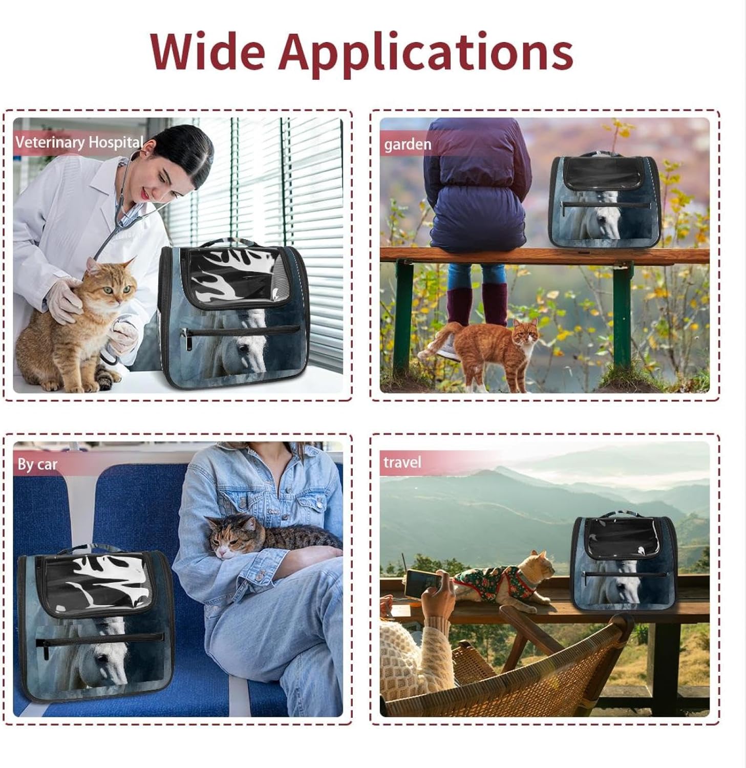 Portable Travel pet Backpack Carrier Hamster Bag Small Dog cat Carrier Breathable Hang Bag, Elegant White Horse (3)