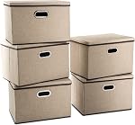 PRANDOM Large Foldable Storage Bins with Lids [3-Pack] linenFabric Decorative Storage Boxes Organizer Containers Baskets Cube with Handles Divider for Bedroom Closet Office Light Grey(17.7x11.8x11.8")