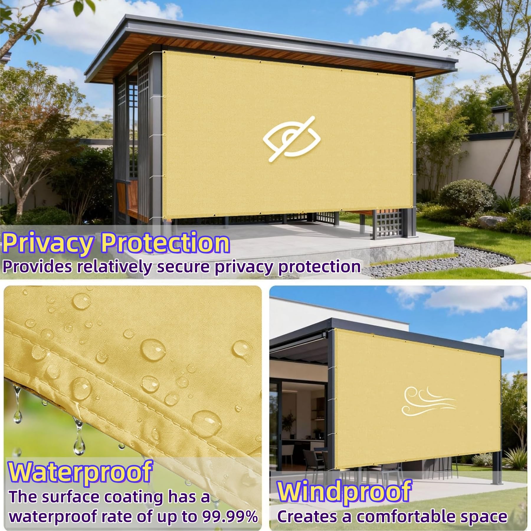 Sonnensegel 250 x 500 cm Rechtwinklig Wetterfest 98% Uv-Schutz Segel Baldachin Sonnendach mit Ösen inkl Befestigungsseile, Reißfest für Balkon Terrasse Garten Pool Camping, Sandgelb