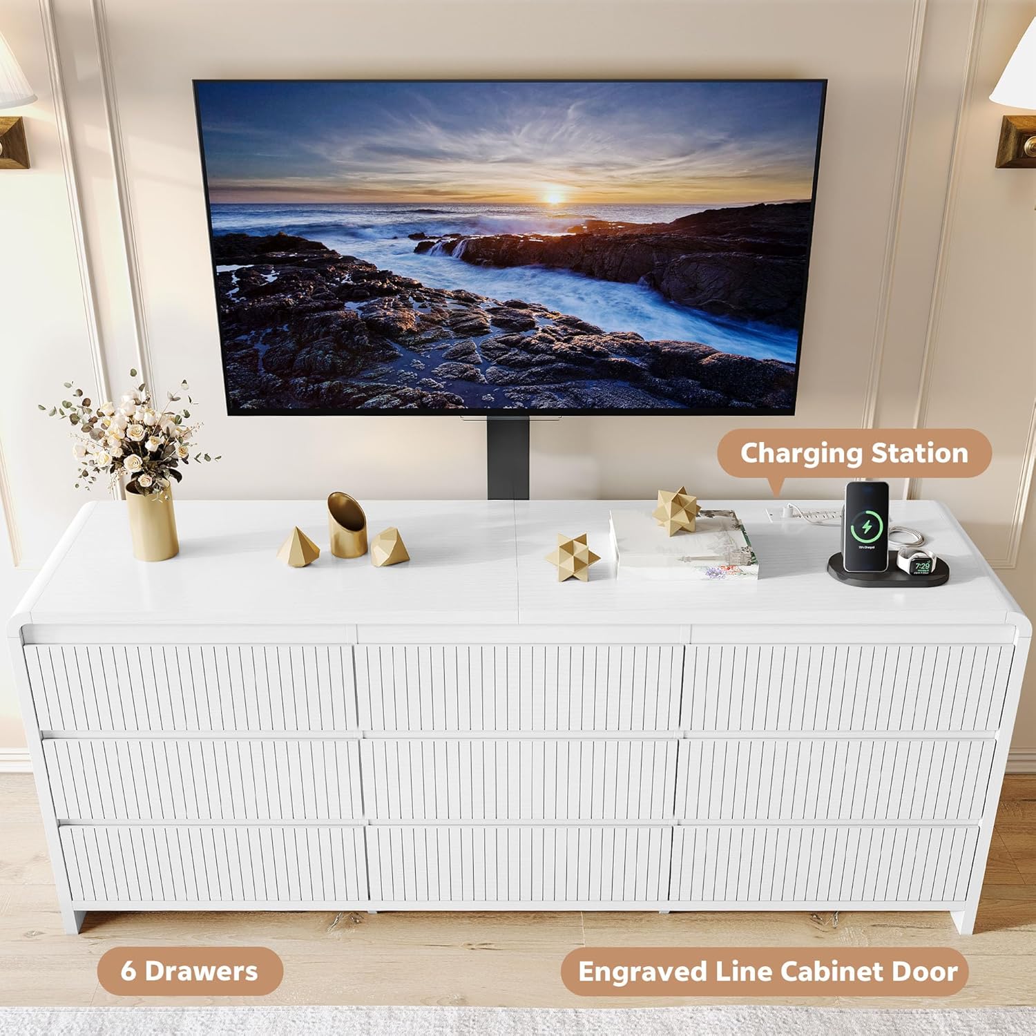 9 Drawers TV Stand with Mount for 26''-75'' TVs, 63 Inch Entertainment Center w/Pow... - Image 8