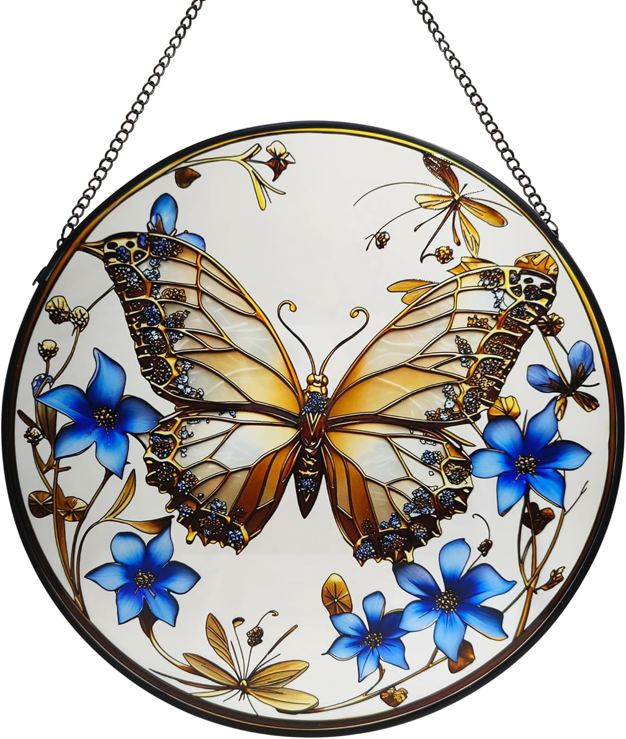 Butterfly Stained Glass Window Hanging, 9.8'' Butterfly Flower Suncatcher Indoor Window, Suncatchers for Windows Hanging for Women, Mom, Wife, Aunt