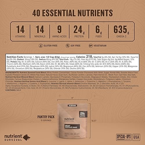Miniatura 4 de Nutrient Survival Proteína de suero de leche en polvo de chocolate sin gluten, desayuno alto en proteínas o batido sustitutivo de comida, bebida