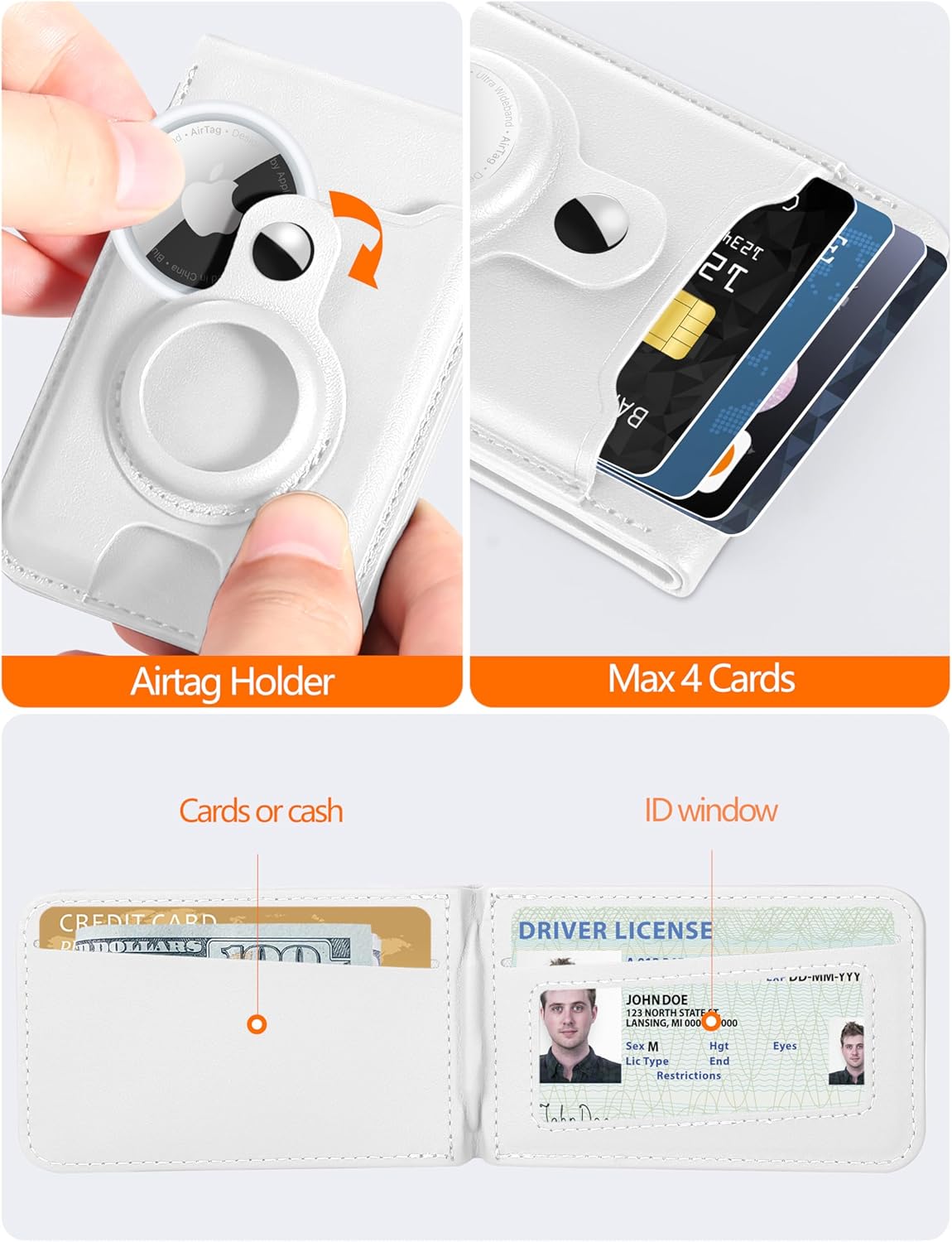 HiWe 3-in-1 Magnetic Wallet Stand with AirTag Holder, 6-Card Holder, RFID Blocking Strong Magnet for iPhone 12-17 Series, ID Window