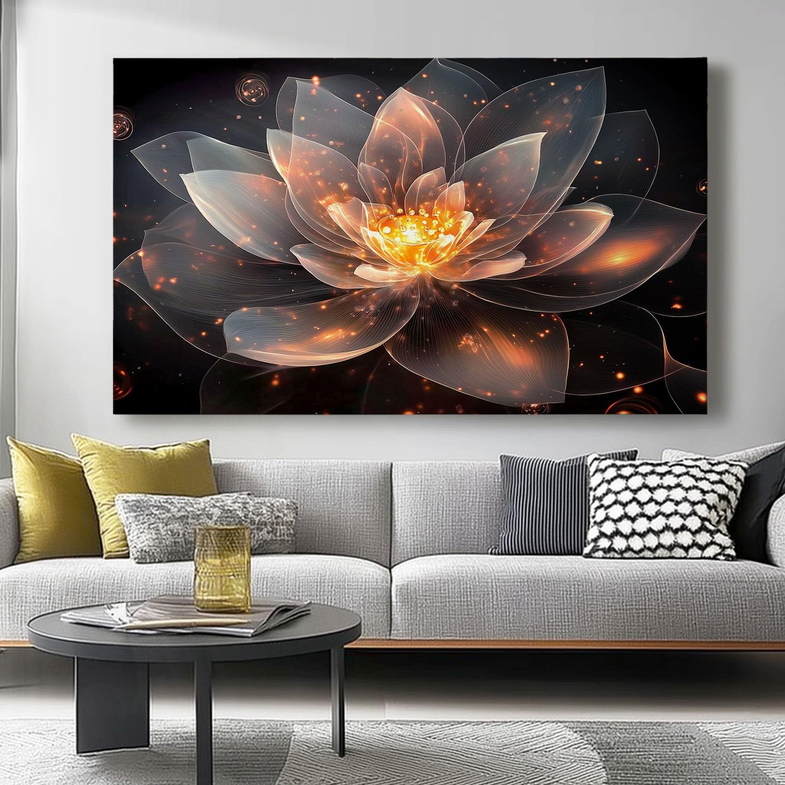 Canvas Wall Art for Home Decor Modern Orange black Bathroom Office Wall Decor Paintings Flowers Lotus Sense Of Technology Artwork Print Home Decor 46L x 31W cm