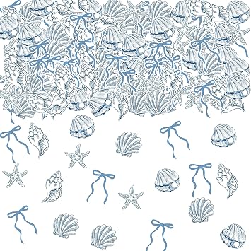 Seashell Confetti,100PCS Blue Bow Starfish and Seashell Confetti Beach Sea Theme Party Table Decorations for Summer Birthday Baby Shower Wedding Bachelorette Decorations Supplies