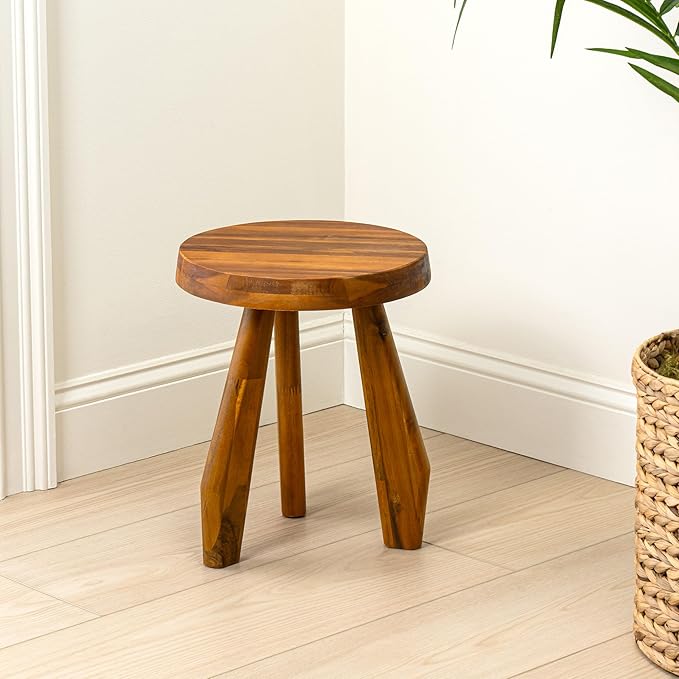 JONATHAN Y Rustic Coastal 15" Natural Solid Acacia Wood Outdoor Stool product photo