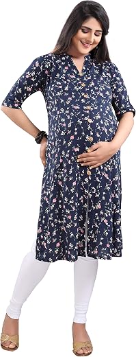 MAMMA'S MATERNITY Women's Knee Length Rayon Printed Maternity | Feeding | Nursing Kurti
