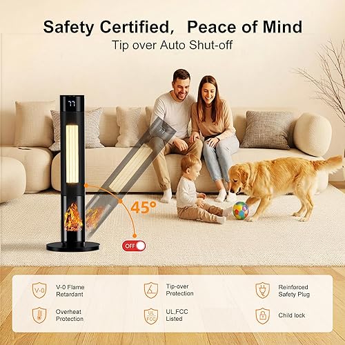 Miniatura 7 de YEW Space Heater for Indoor Use, 34" Portable Electric Room Heater with Remote, 80 Oscillating, 24H Timer, Thermostat & ECO Mode, Ceramic Tower