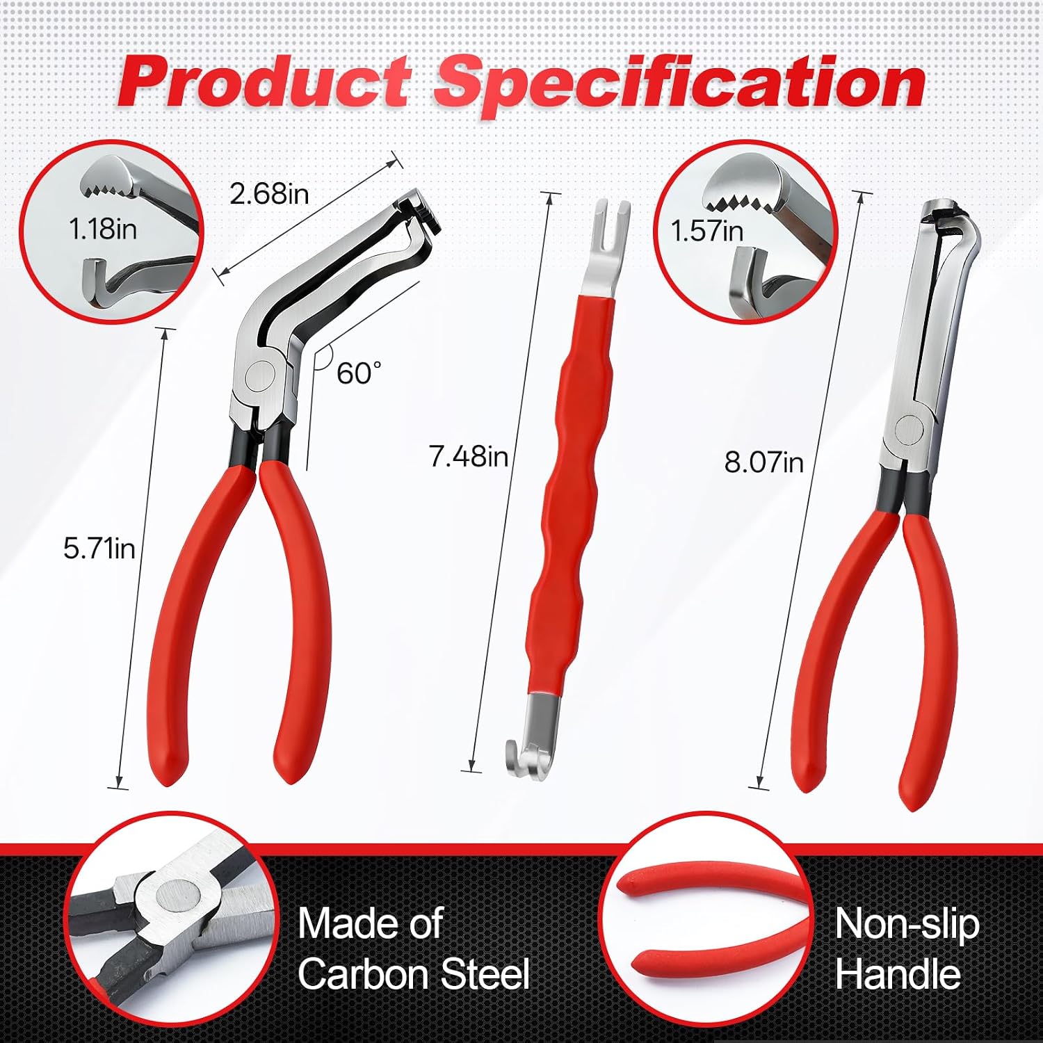 3PCS Professional Electrical Disconnect Pliers, Automotive Electrical Connector Separator Removal Tool Kit for Wiring Harness, 60° & Straight Terminal Release Pliers for Car Truck SUV