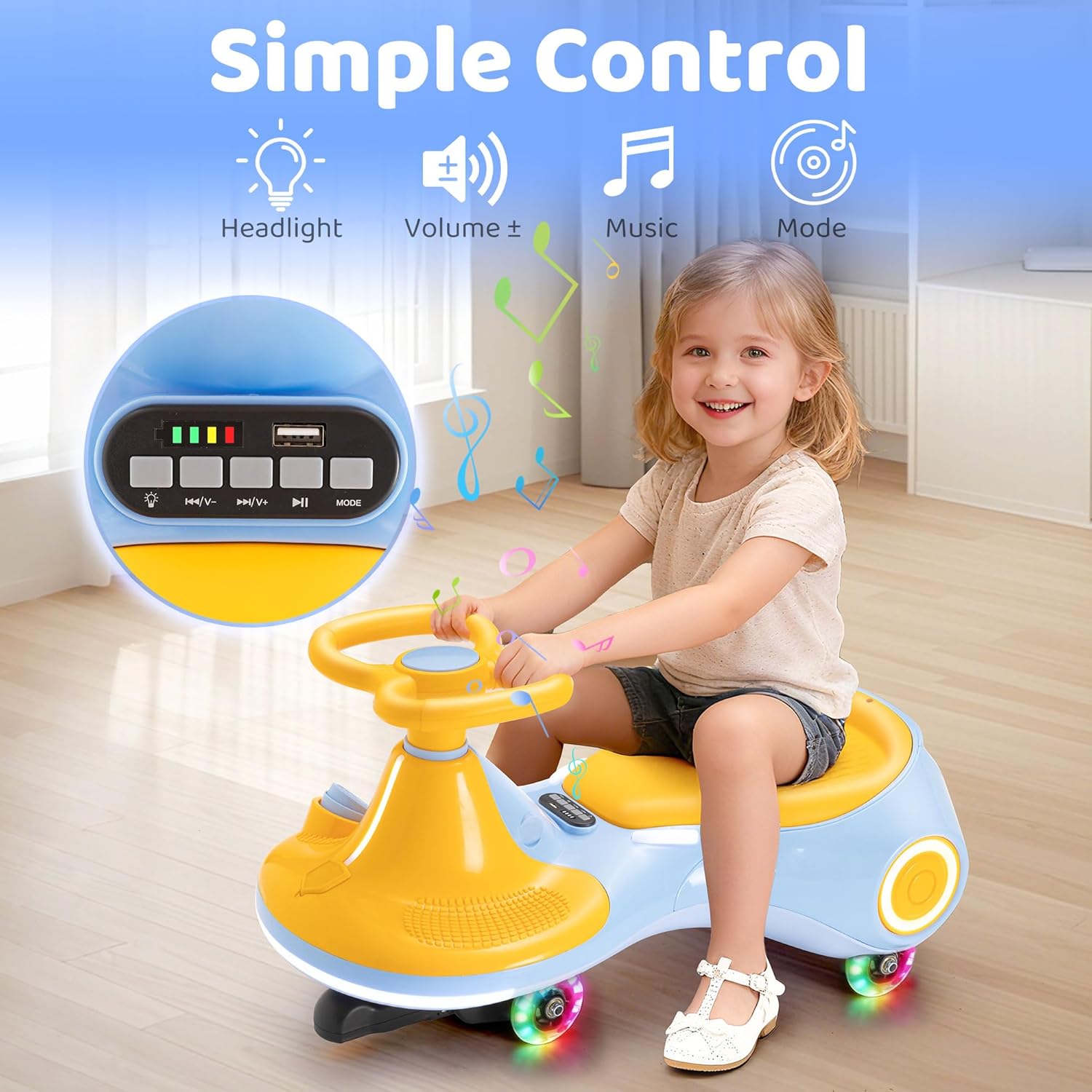 12V Electric Wiggle Car with Pedal, 3 in 1 Swing Car, Flashing Wheel, Music, 160LBS, Rechargeable Battery, Anti-Rollover Ride On Toy Car, Kid's Car for 3+ Boys and Girls Indoor Outdoor