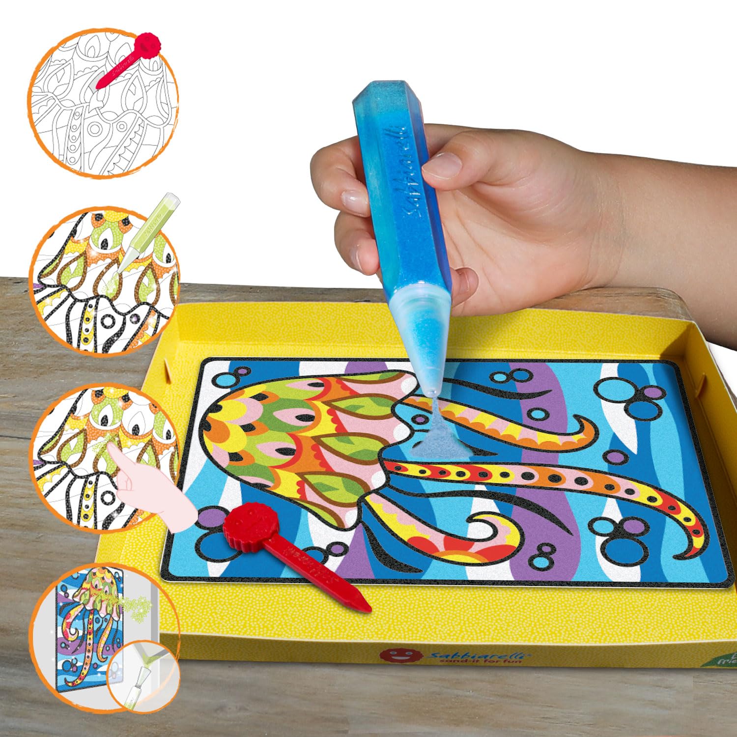 Sabbiarelli Sand-it For Fun – Box Sandsation Art 12-99 | Kit Sand Art 100% Made in Italy z Kolorowym Piaskiem, Rysunkami i Akcesoriami | Łatwe Hobby | Prezent dla Młodzieży i Dorosłych