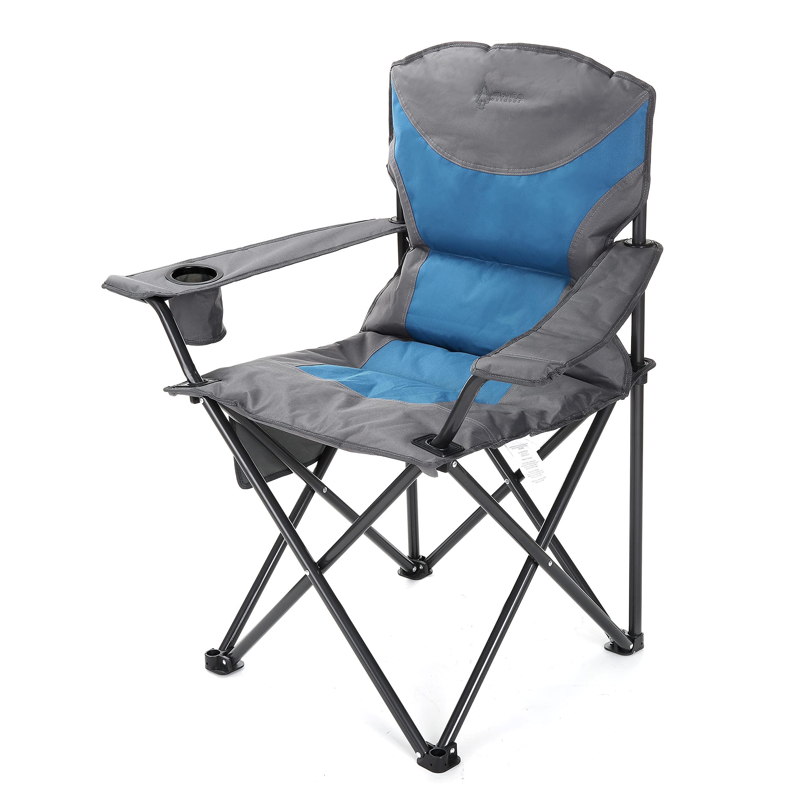 Arrowhead Outdoor Portable Folding Camping Quad Chair w/Added Ultra-Comfortable Padding, Cup-Holder, Heavy-Duty Carrying Bag, Padded Armrests, Supports up to 330lbs, USA-Based Support