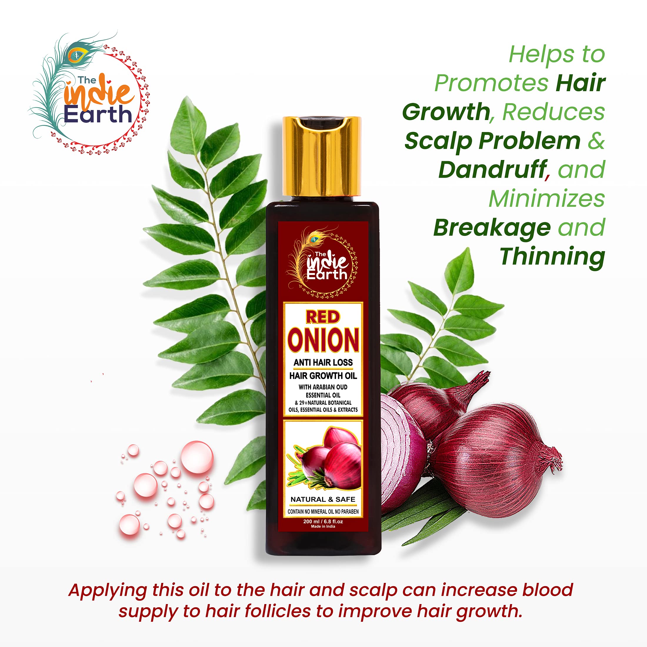 THE INDIE EARTH RED ONION ANTI HAIR LOSS & HAIR GROWTH OIL WITH PURE ARGAN, JOJOBA, ROSEMARY