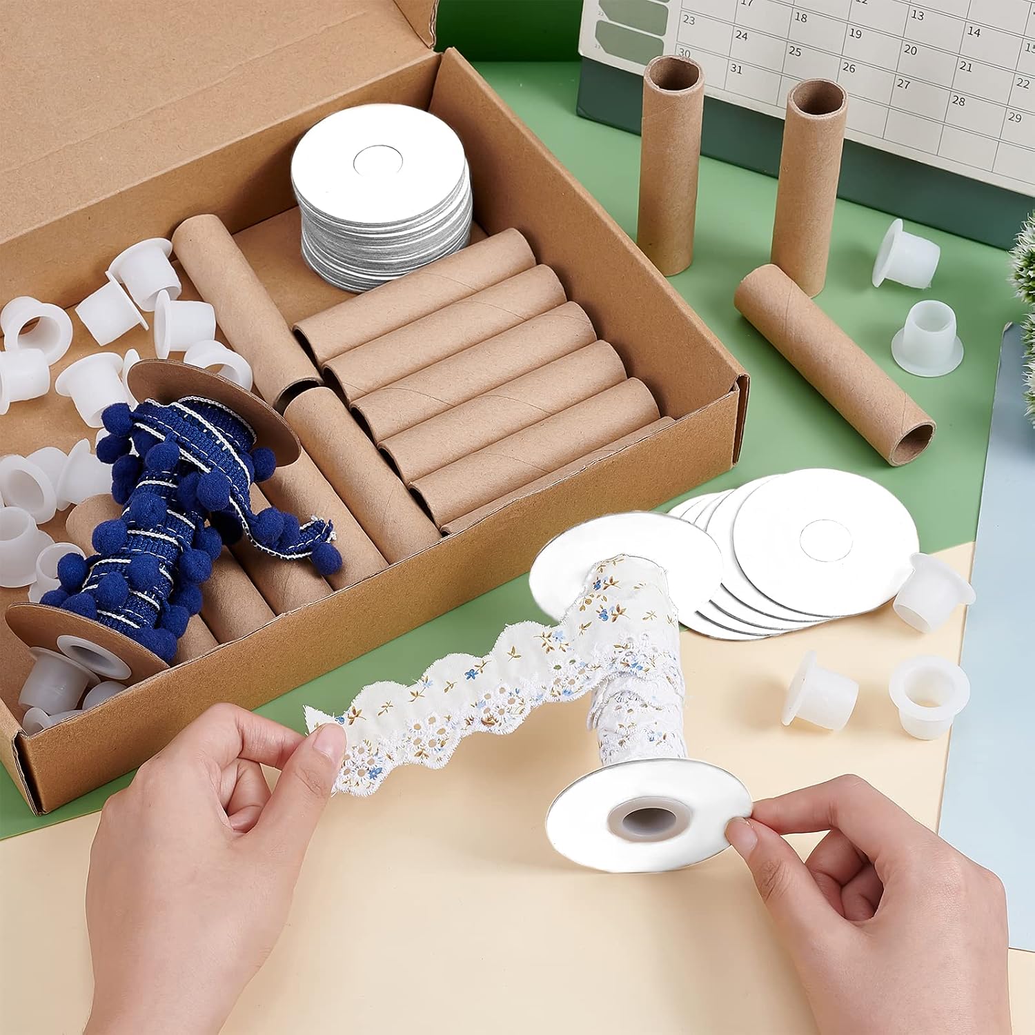 PH PandaHall 20pcs Ribbon Spools Removable Empty Cord Thread Storage Organizer Ribbon Holder Paper Sewing Spool String Bobbin Weaving Bobbin for Ribbon, Embroidery Thread, Yarn, Sewing, Craft 3.9inch