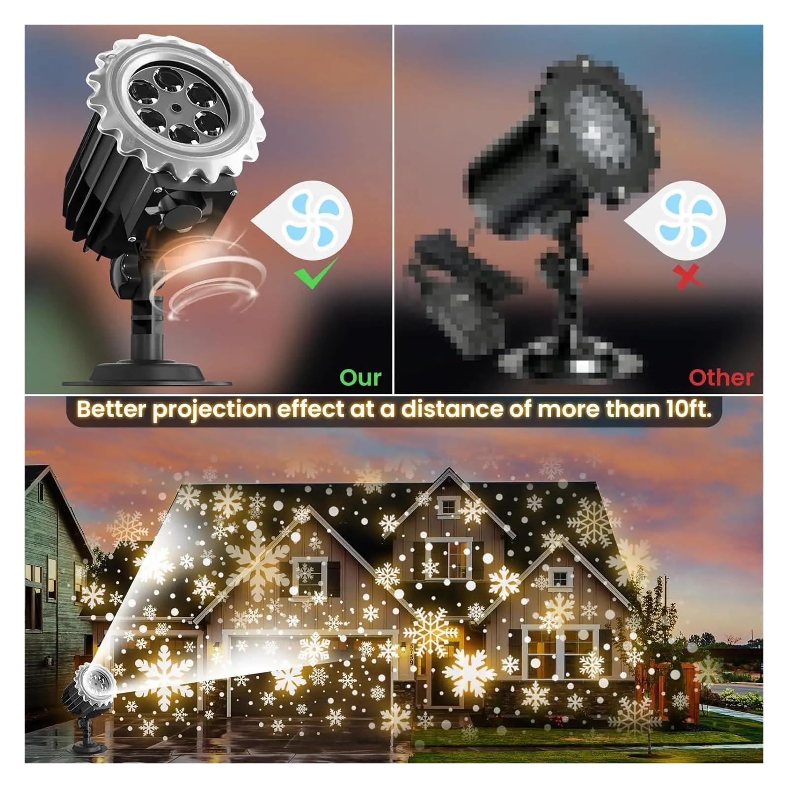 Projektor Weihnachten, 1 x Weihnachtsprojektor-Lichter for den Außenbereich, Upgrade auf 9 W LED-Schneeflocken-Projektor-Lichter, wasserdichte Weihnachtsdekorationsbeleuchtung