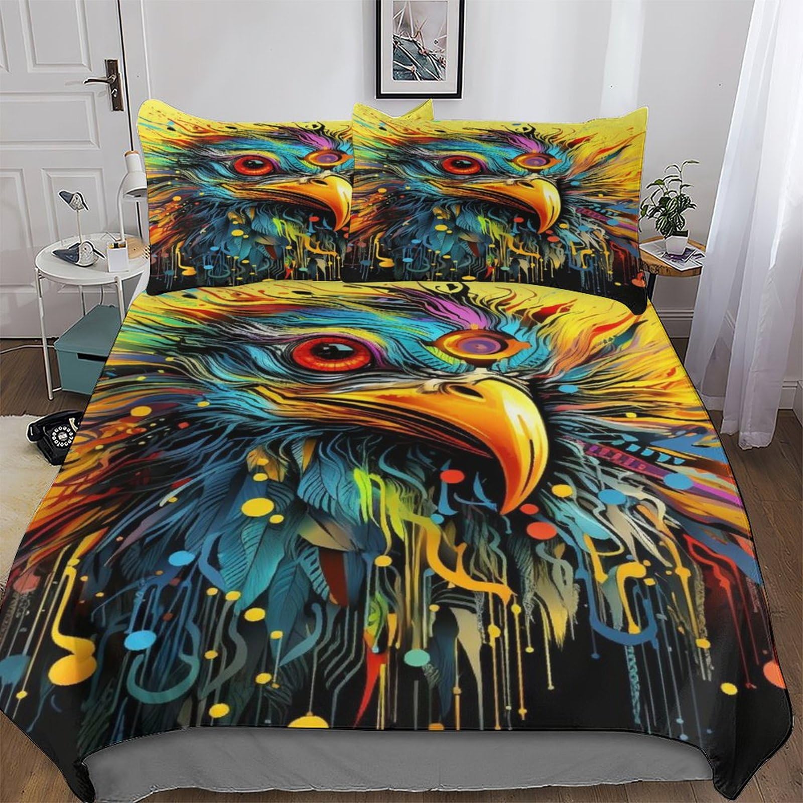 Housse de couette aigle 220x240cm avec 2 taies d'oreiller en microfibre pour lit king size