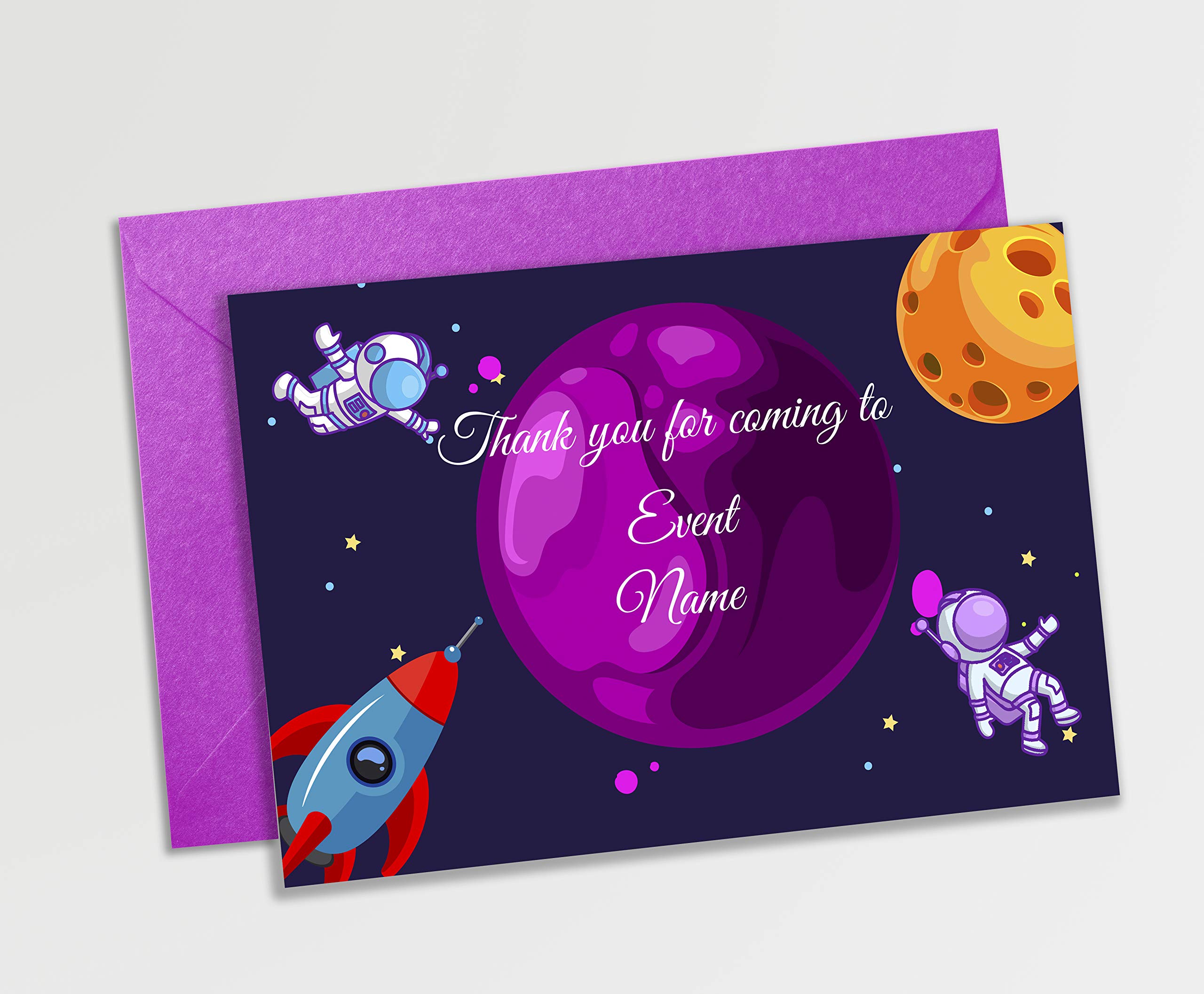 Brown Cloud Space Theme Thank You Cards with Envelopes Party Supplies for Birthday/Baby Shower/Kids Customised with Occasion Event (PS ThankCard 06) (Pack of 50)