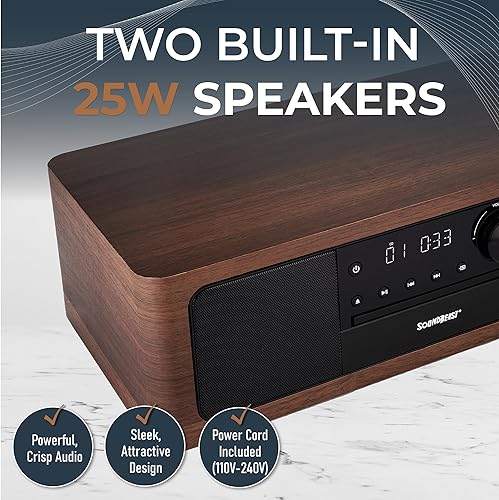 Miniatura 3 de SoundBeast Sistema de estante estéreo con reproductor de CD, Bluetooth, radio FM, reproducción USB, entrada auxiliar, entrada óptica, reloj