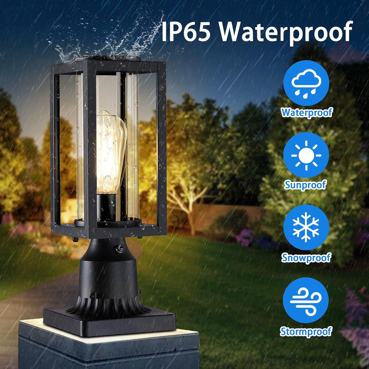 Dusk to Dawn Outdoor Post Lights 2 Packs, Lamp Post Light Fixture Modern Black Exterior Post Lantern Fixture with Tempered Glass, Anti-Rust Light Posts for Outside for Driveway Patio Garden