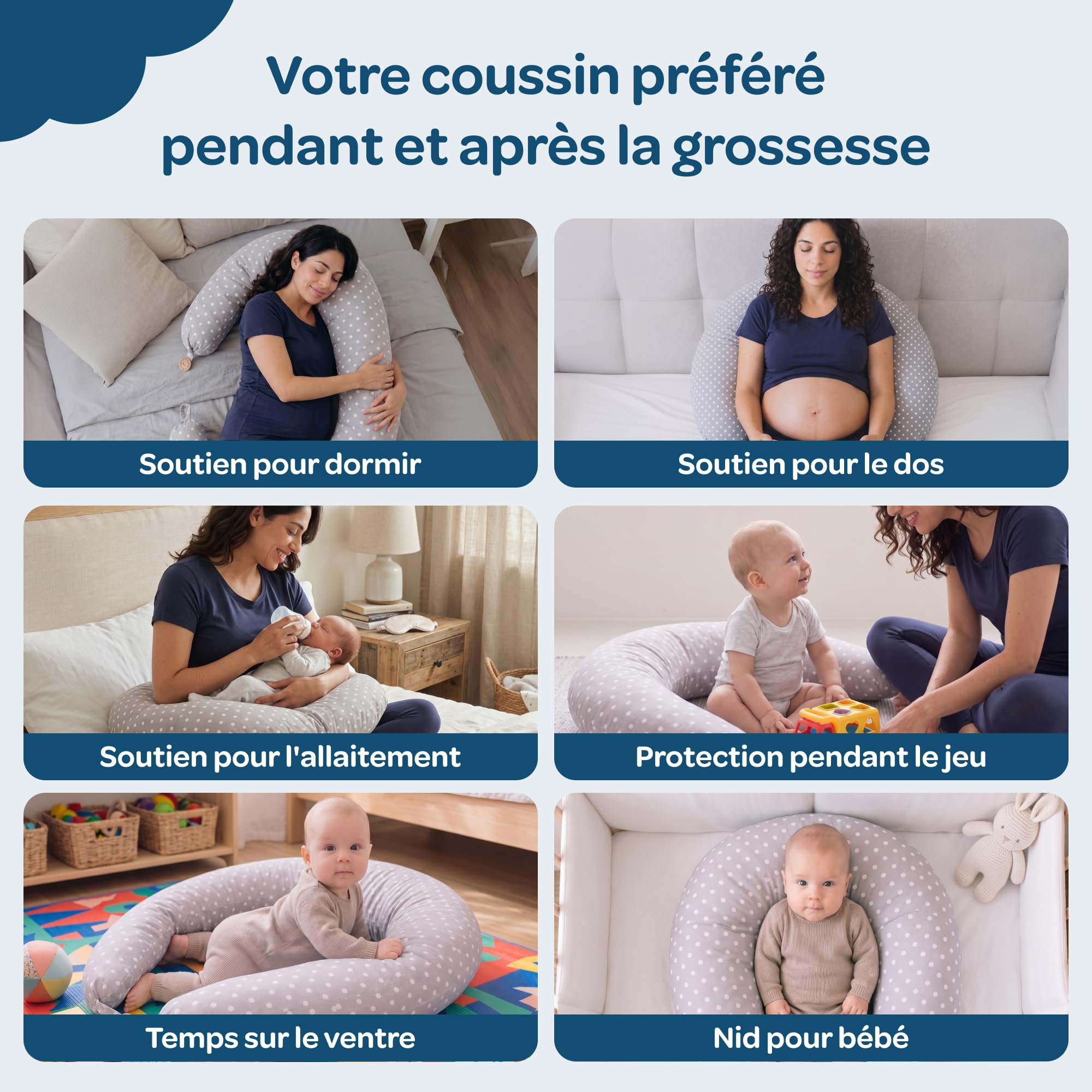 DOLCI SOGNI Coussin de Grossesse et Allaitement Multiusage | Coussin de Grossesse pour Dormir | Housse 100% Coton Oeko-TEX Déhoussable | Cadeau Femme Enceinte Prémaman