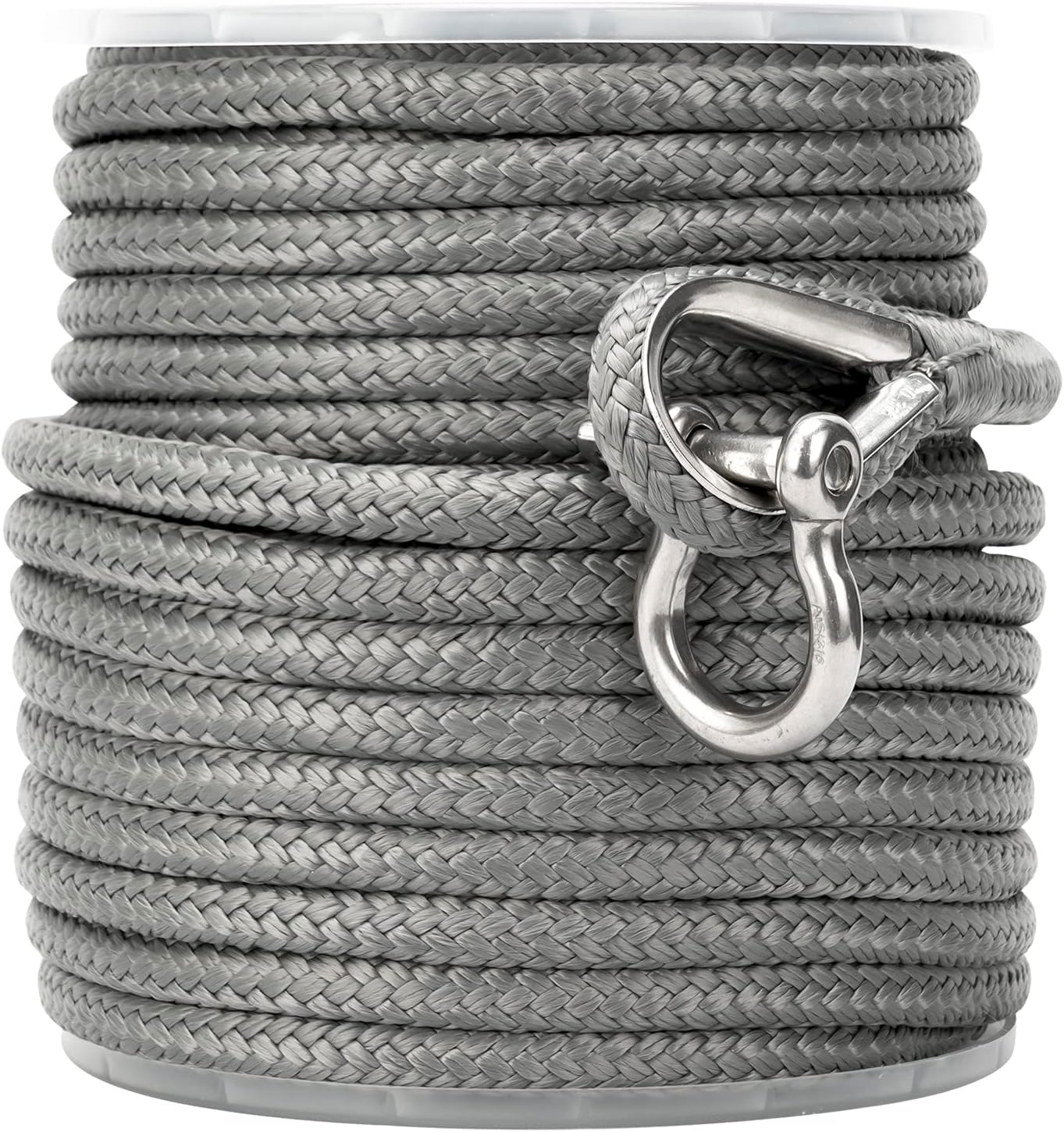 MARINE SYSTEM Made 3/8 Inch 100 FT 150 FT Black Grey Nylon Anchor Line Double Braided Anchor Rope/Line with Thimble (3/8" x 100' Grey Nylon)