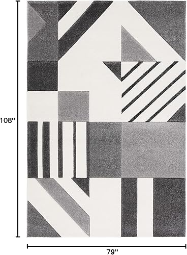 Vista 94 de SAFAVIEH Alfombra de área de 8 x 10 pies – Colección Hollywood – Grande – Marfil y azul pavo real, diseño moderno de mediados de siglo, no desprende