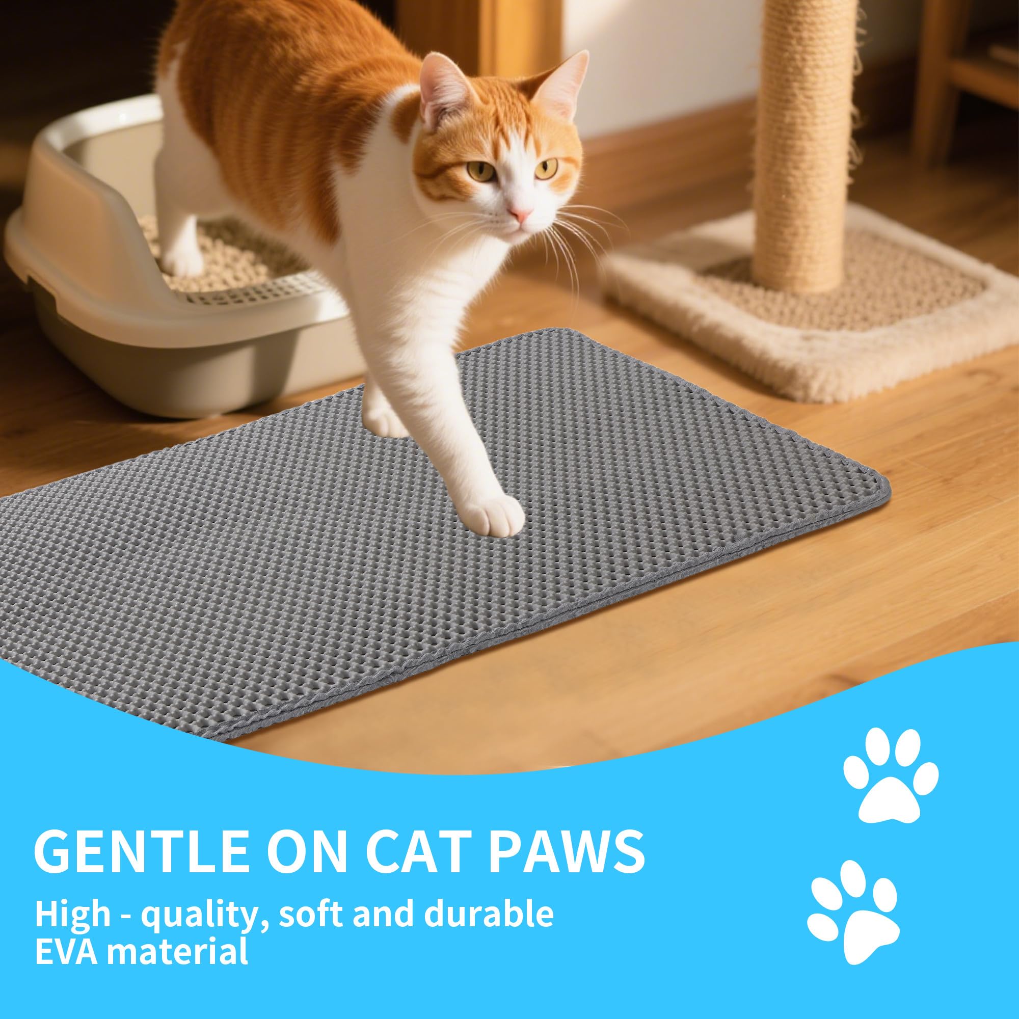 BUCOMTU Tappetino Lettiera, 75X 55 cm Tappeto per Lettiera Gatto Doppio Strato Antiscivolo, Tappeto Gatto Impermeabileda-Raccoglie Efficacemente la Sabbia, Facile da Pulire, Grigio