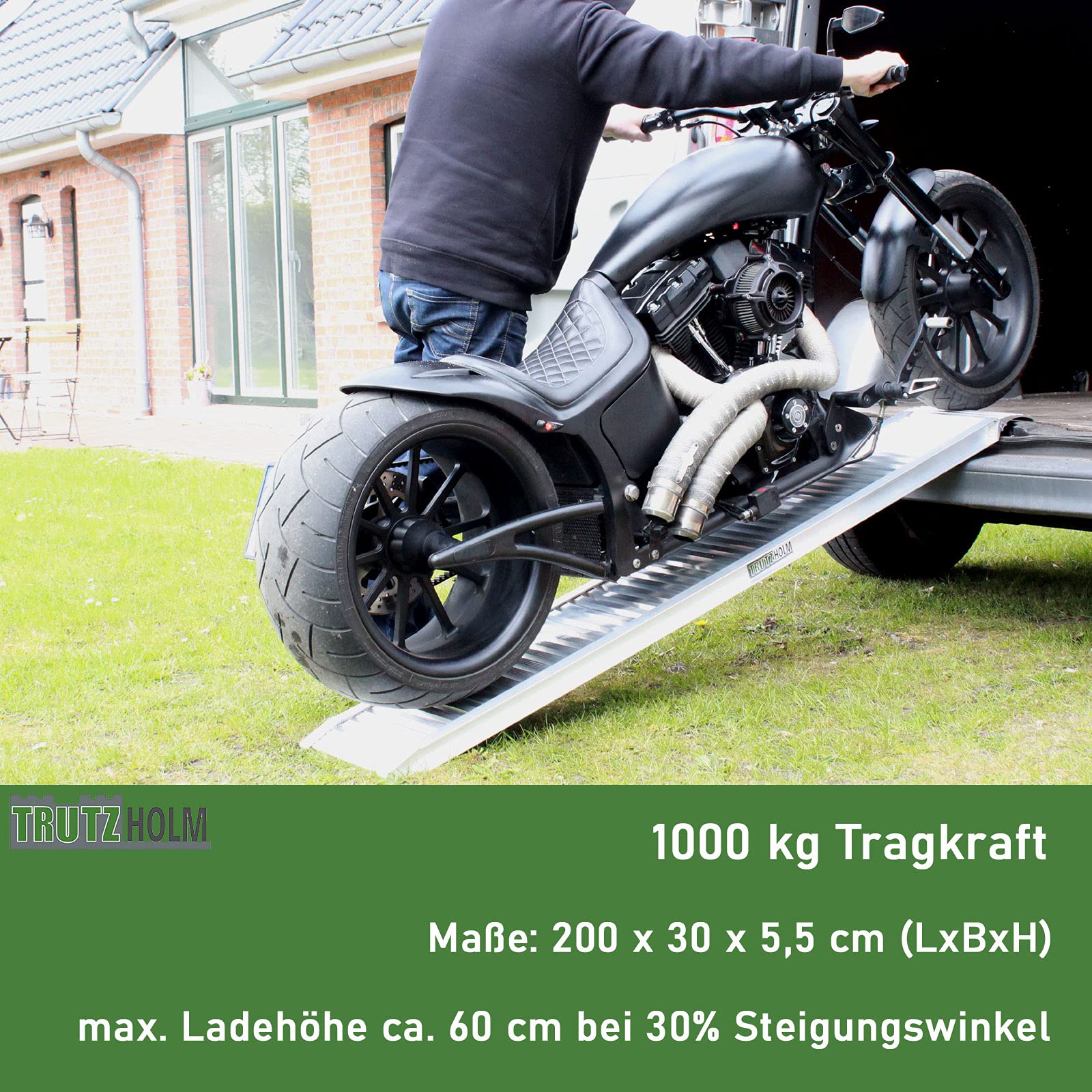 TRUTZHOLM 1x Schwerlastrampe 200 cm Aluminium Traglast 1000 kg Auffahrrampe 1t rutschfeste Oberfläche robuste Konstruktion Verladerampe für Auto Motorrad Quad Rasentraktor Maschinen