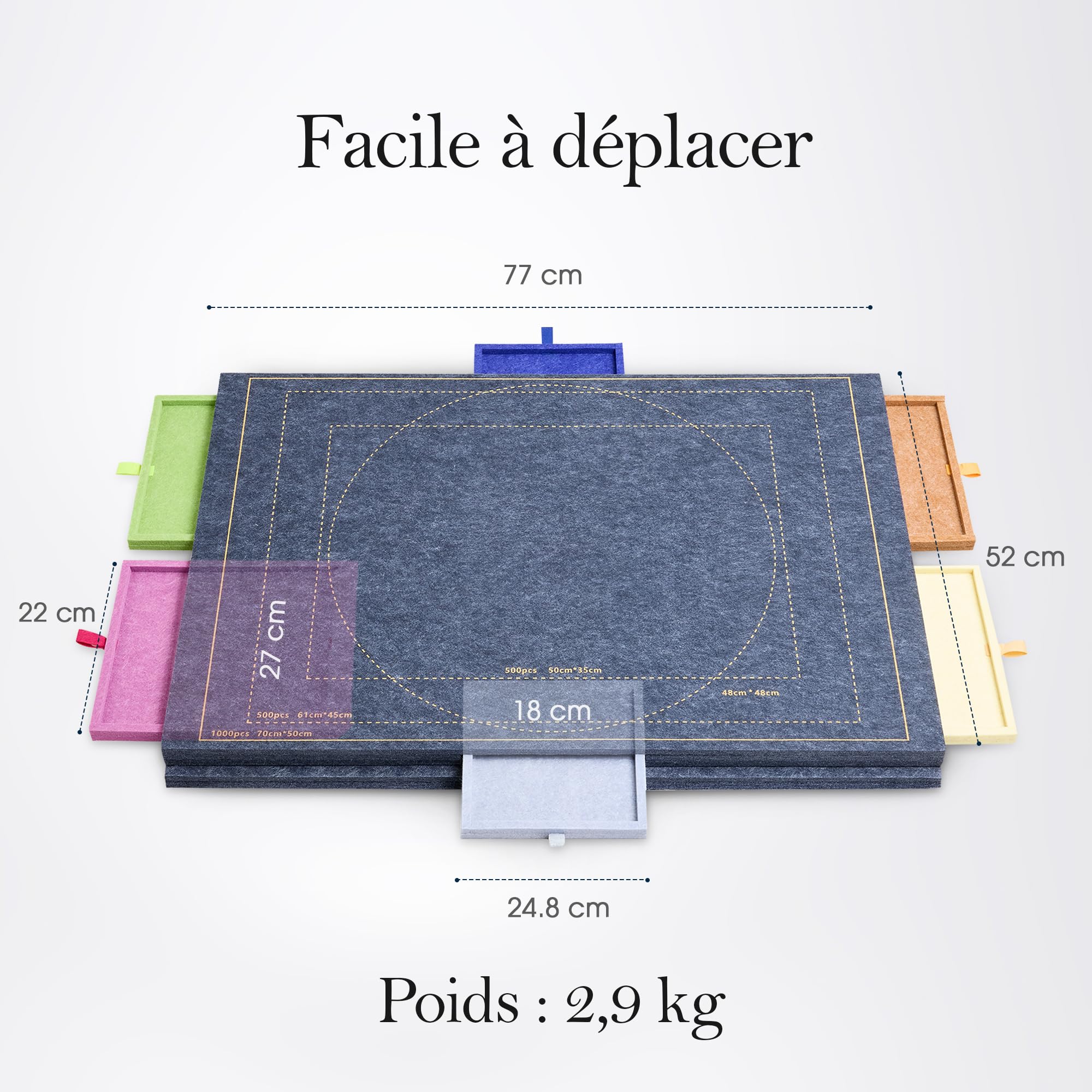 Plateau Puzzle Inclinable pour Adultes – Table Puzzle avec 6 Tiroirs de Tri, Repères 500/1000 pièces, Surface en Feutre Stable