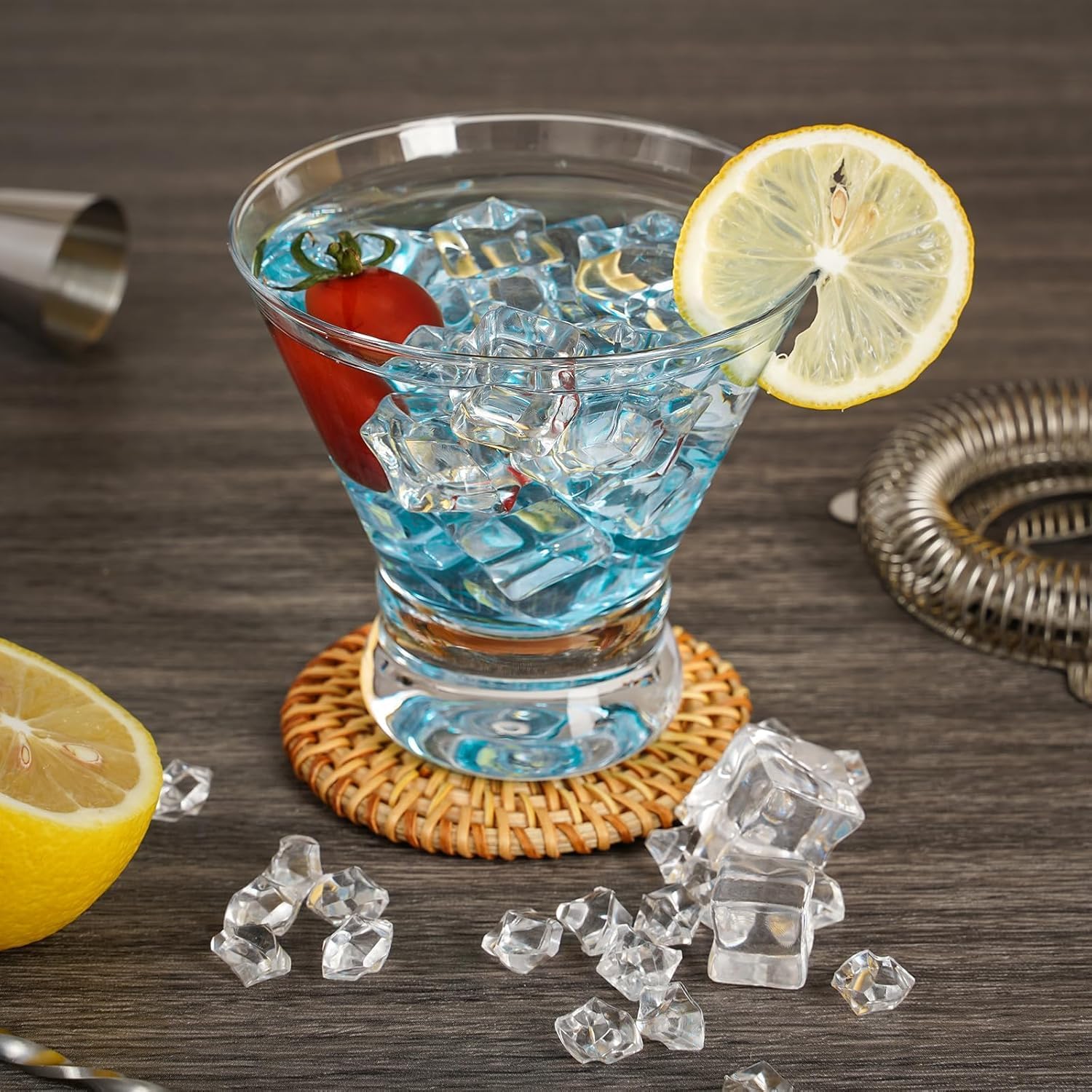 Stemless Martini Glasses Set of 8, 8 Oz Cocktail Glasses Set Dishwasher Safe, Martini Glass for Wedding Anniversary and Cocktail Party, Bar Glassware-Clear, Birthday Gifts for Women Men (8 SET)