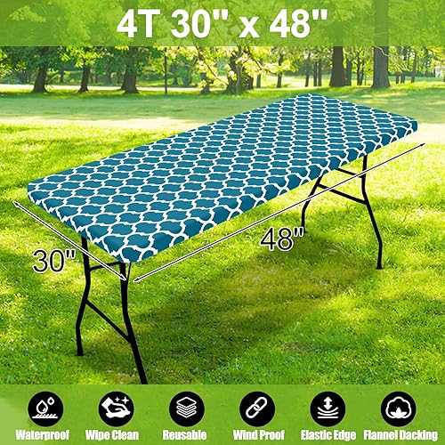 Miniatura 151 de Smiry - Mantel rectangular para mesa de pícnic, impermeable, elástico, ajustable para mesas de 6 pies de vinilo con parte trasera de franela Verde