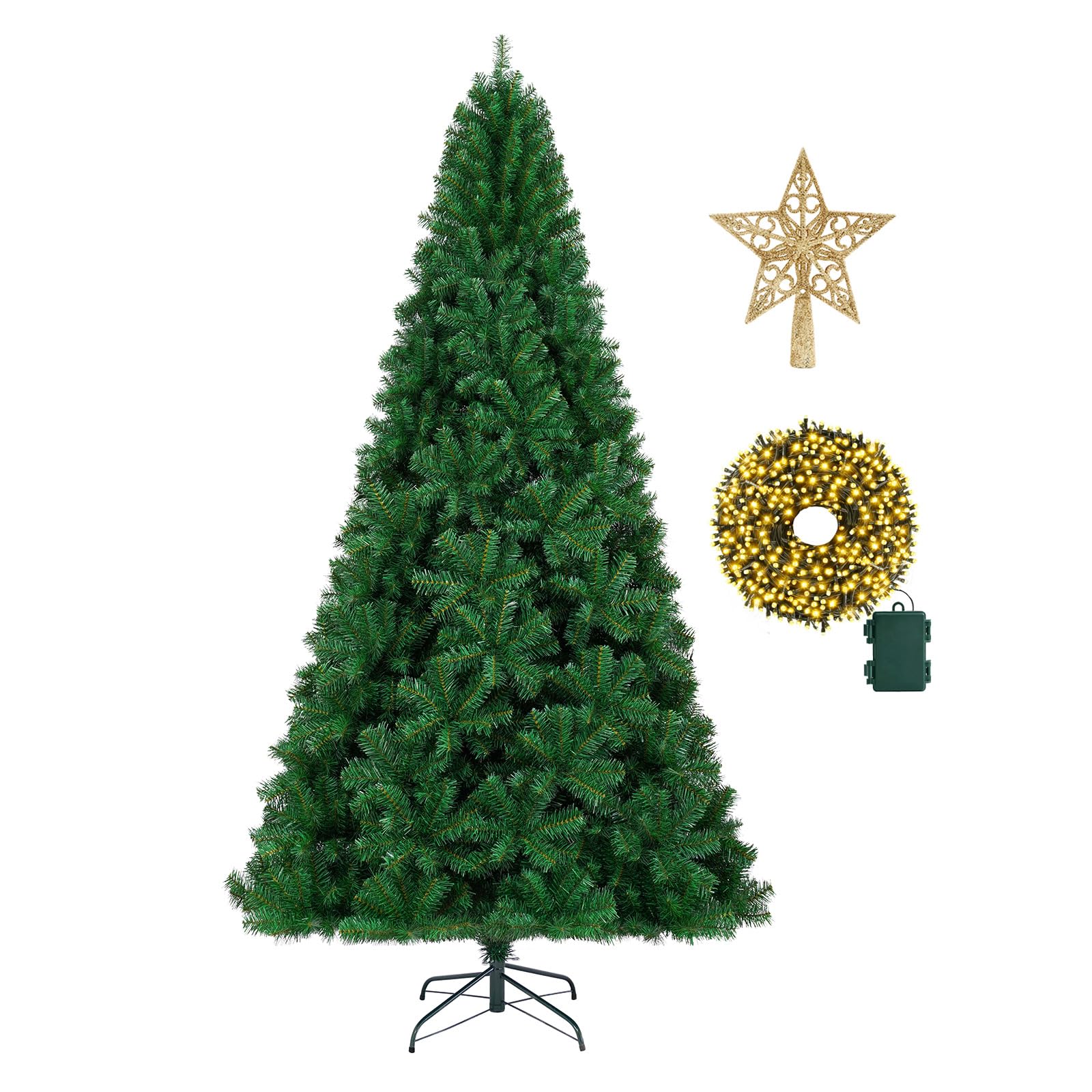 KTKDE 4ft Premium Spruce Artificial Holiday Christmas Tree for Home, Office,Party Decoration w/ 450 Branch Tips1pcs Tree top Star 1 Set LED Battery Box Light String