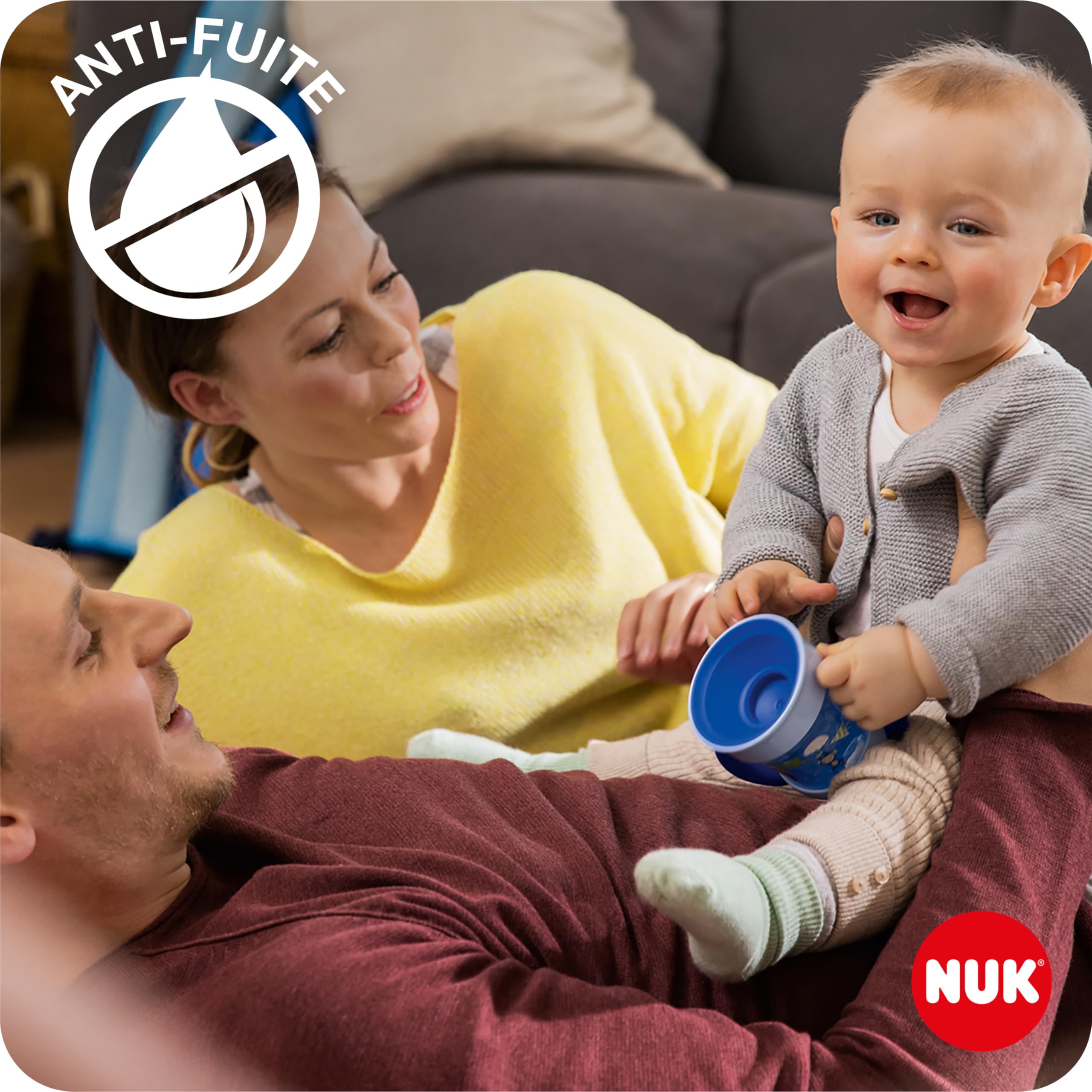 NUK Magic Cup Tasse d’Apprentissage | Rebord antifuite 360° | 6+ mois | Poignées ergonomiques | 160 ml | Turquoise (souris)