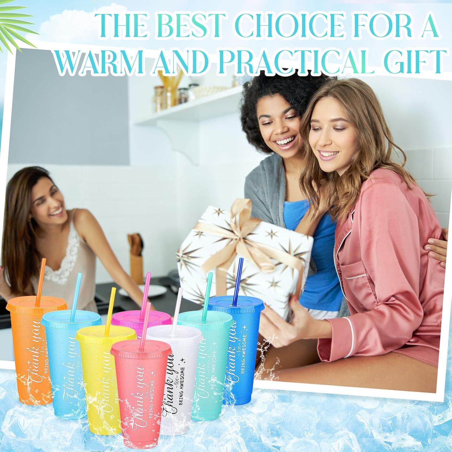 Dandat 24 Pcs Employee Appreciation Gifts Bulk Coworkers Tumbler Cup Staff Thank You Supplies 24 oz Tumbler with Lid and Straw Plastic Tumblers Coworker Team Office (Neon Colors) - Image 5