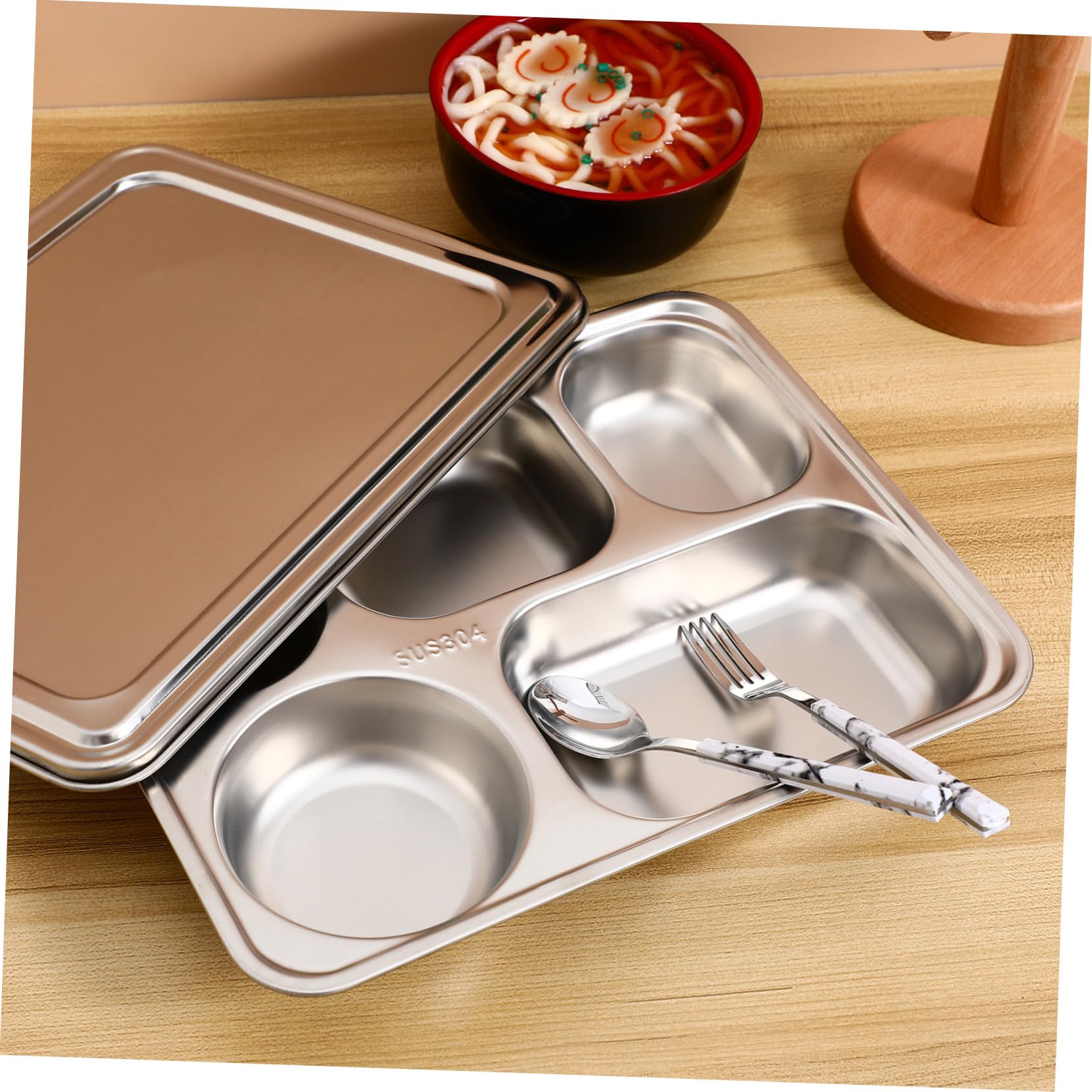 Plateau-Repas Compartimenté en Acier Inoxydable, Assiette Double sous-Grille pour Garçon et Filles, Repas en Cantine