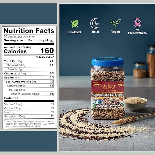 Miniatura 2 de Golden Crown - Mezcla multigrano 6 en 1 con arroz negro, arroz integral rojo y germinado, cebada morada, calidad premium y libre de OGM, perfecta