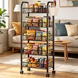 Carrito Organizador de 5 Niveles con Ruedas de Metal Ajustable | Estante de Almacenamiento para Cocina, Sala de Estar, Baño